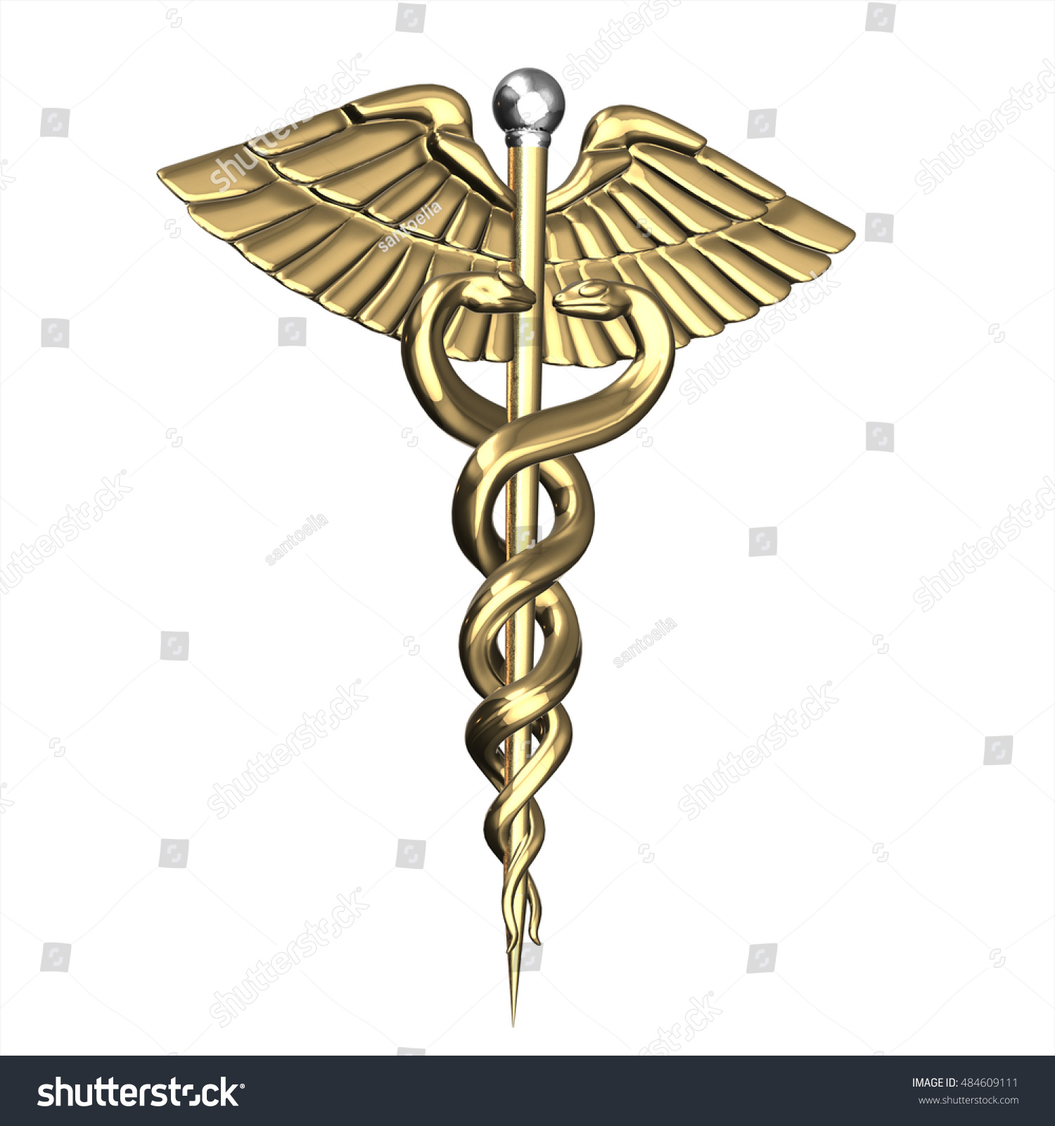 Golden Caduceus Medical Symbol 3d Rendering Stock Illustration ...