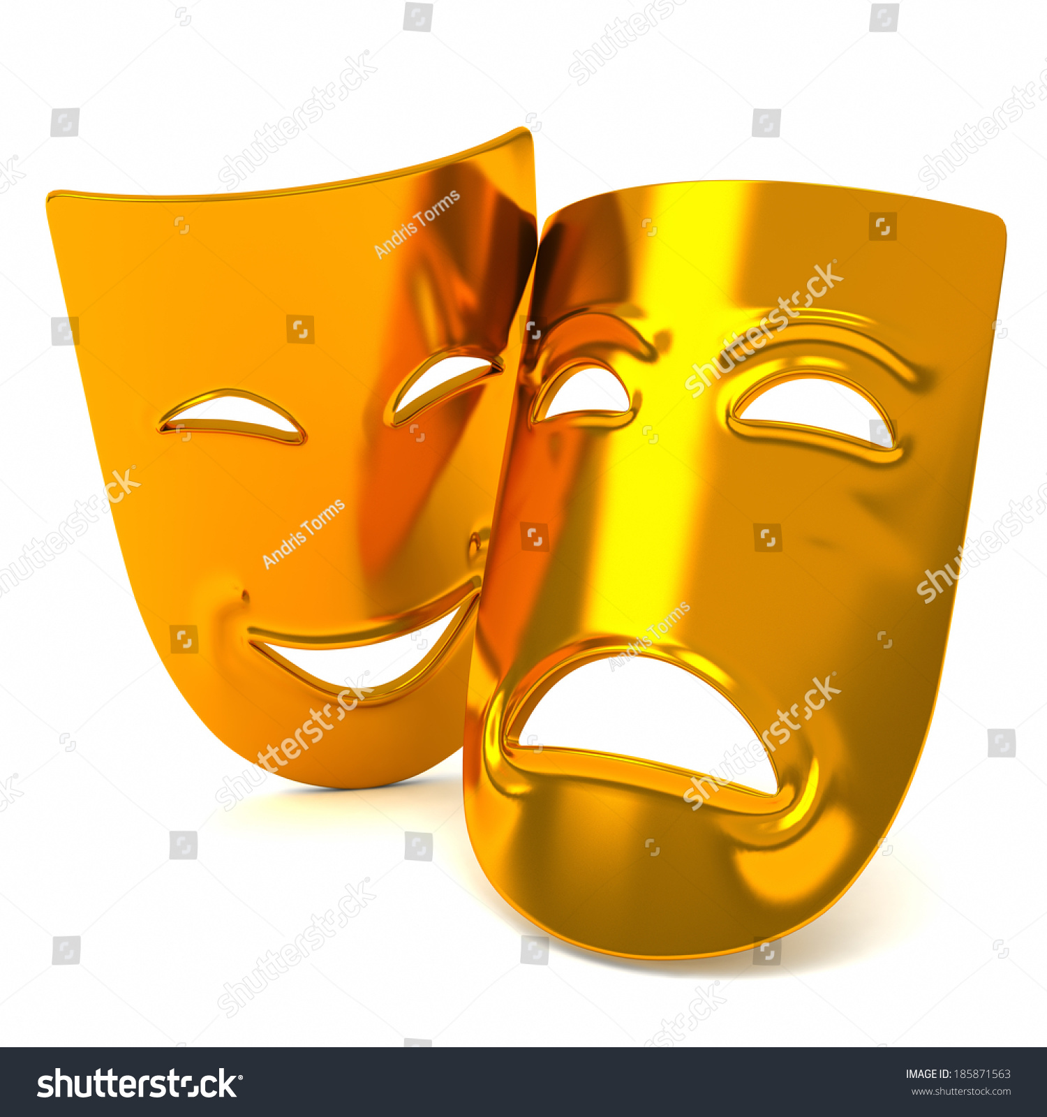 Golden Classic Comedytragedy Theater Masks 3d Stock Illustration ...