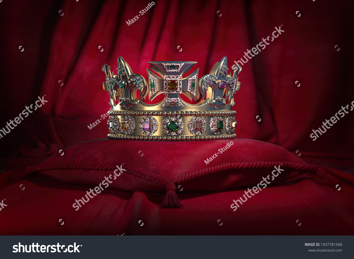 Golden Crown On Red Velvet Background Stock Illustration 1907781568 ...