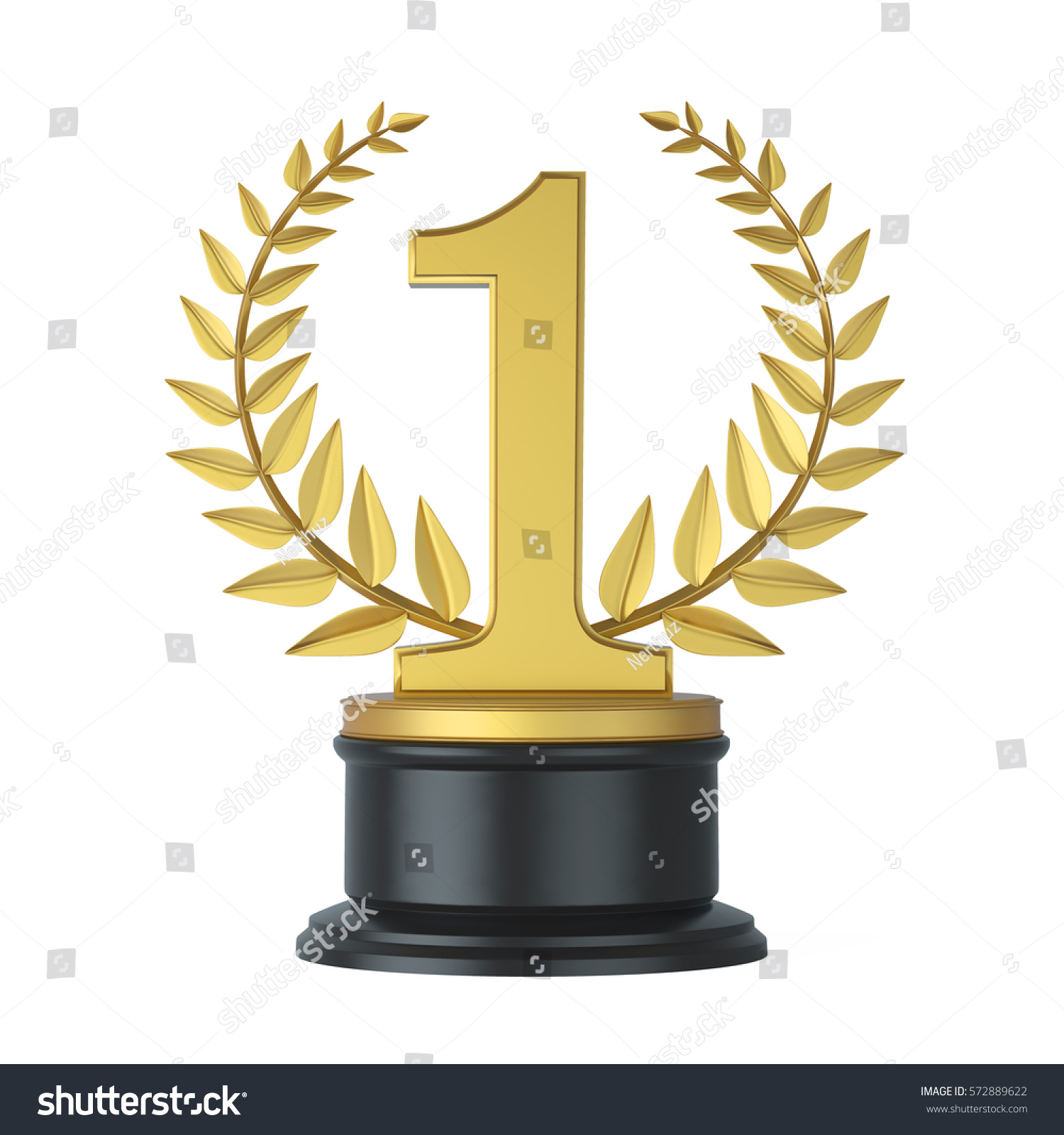 Golden First Place Trophy 3d Rendering Stock Illustration 572889622