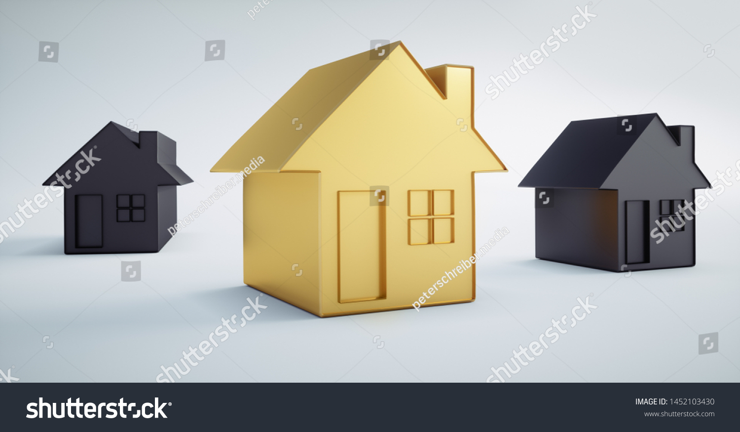 Golden House Between Two Black Houses Stock Illustration