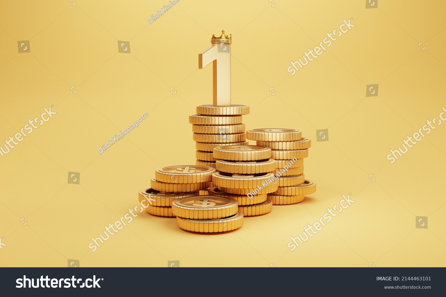 Golden Number One Gold Crown On Stock Illustration 2144463101
