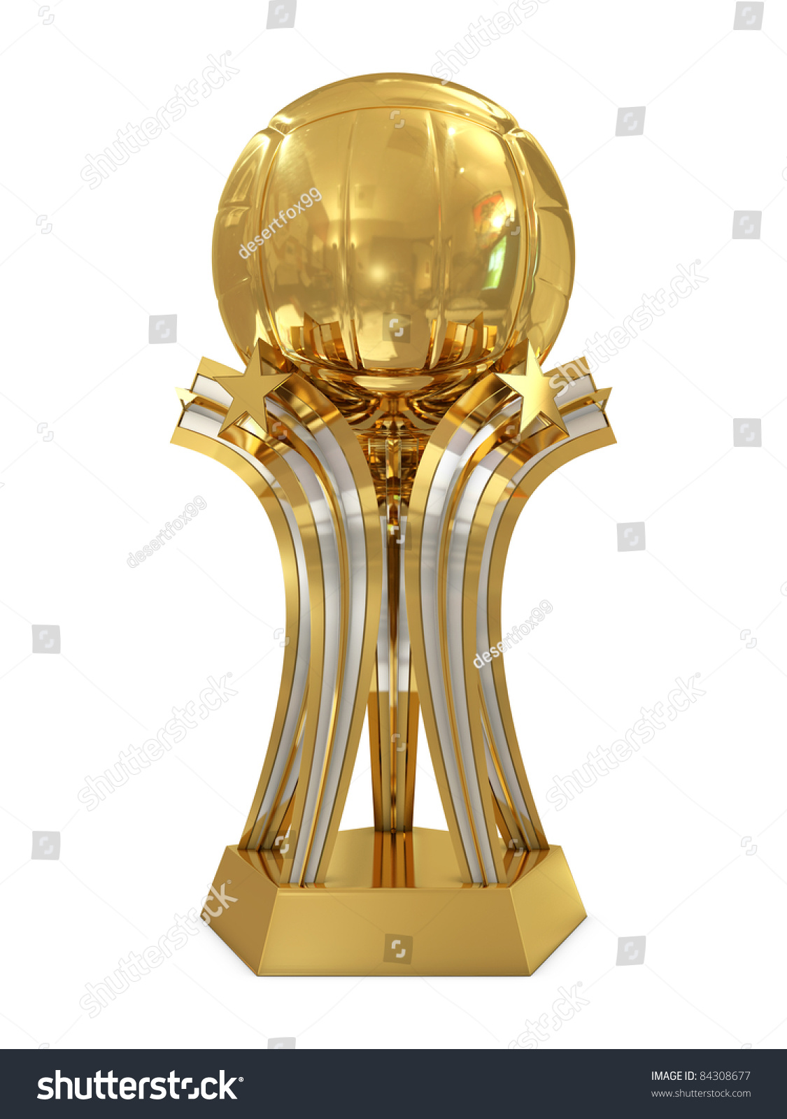 Golden - Silver Volleyball Award Trophy With Ball And Stars Isolated On ...