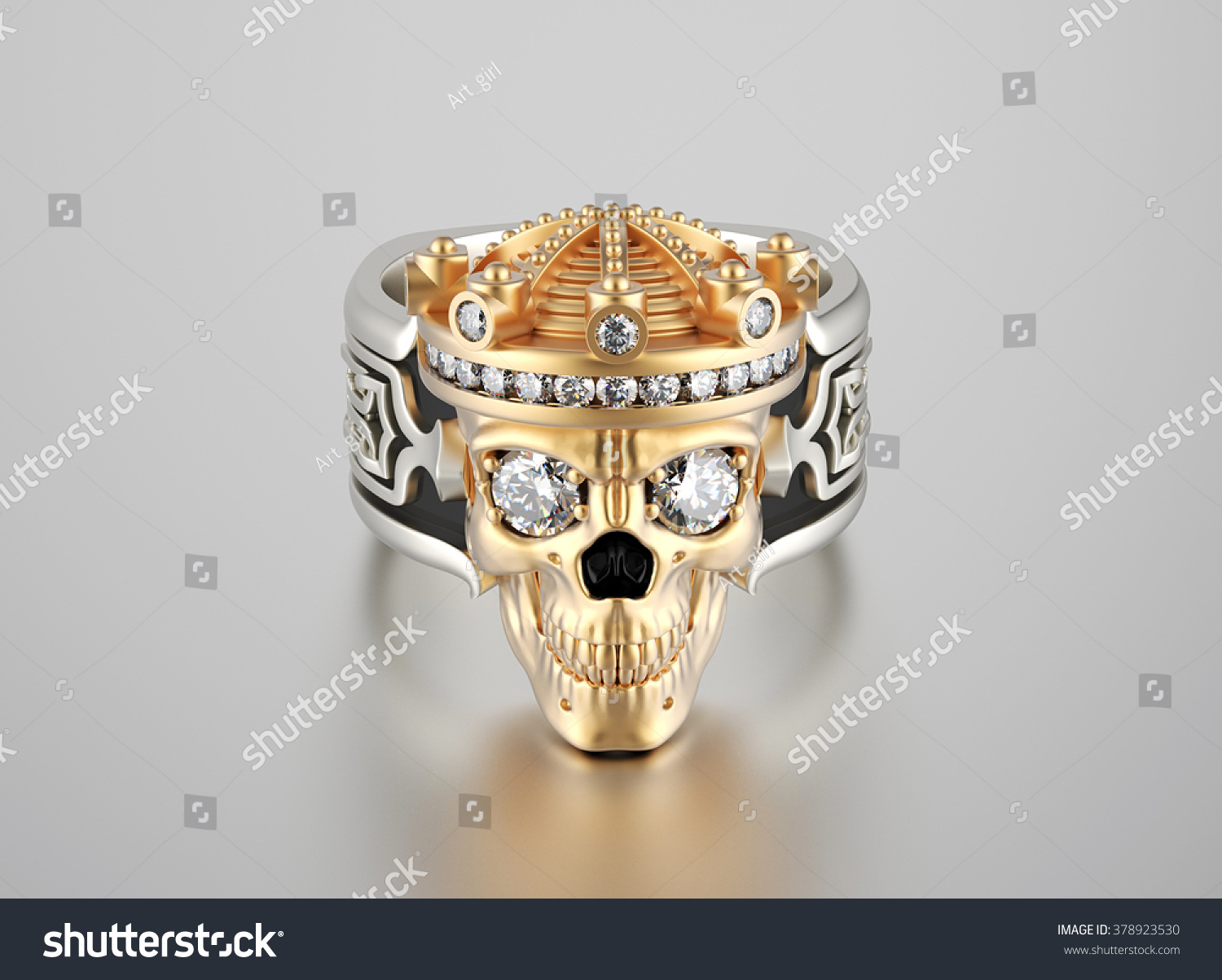 gold skull ring with diamond eyes