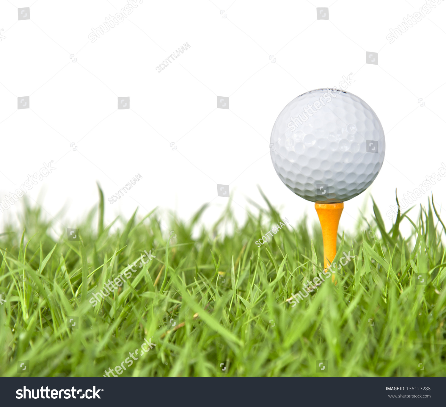 Golf Ball And Tee Grass On White Stock Photo 136127288 : Shutterstock