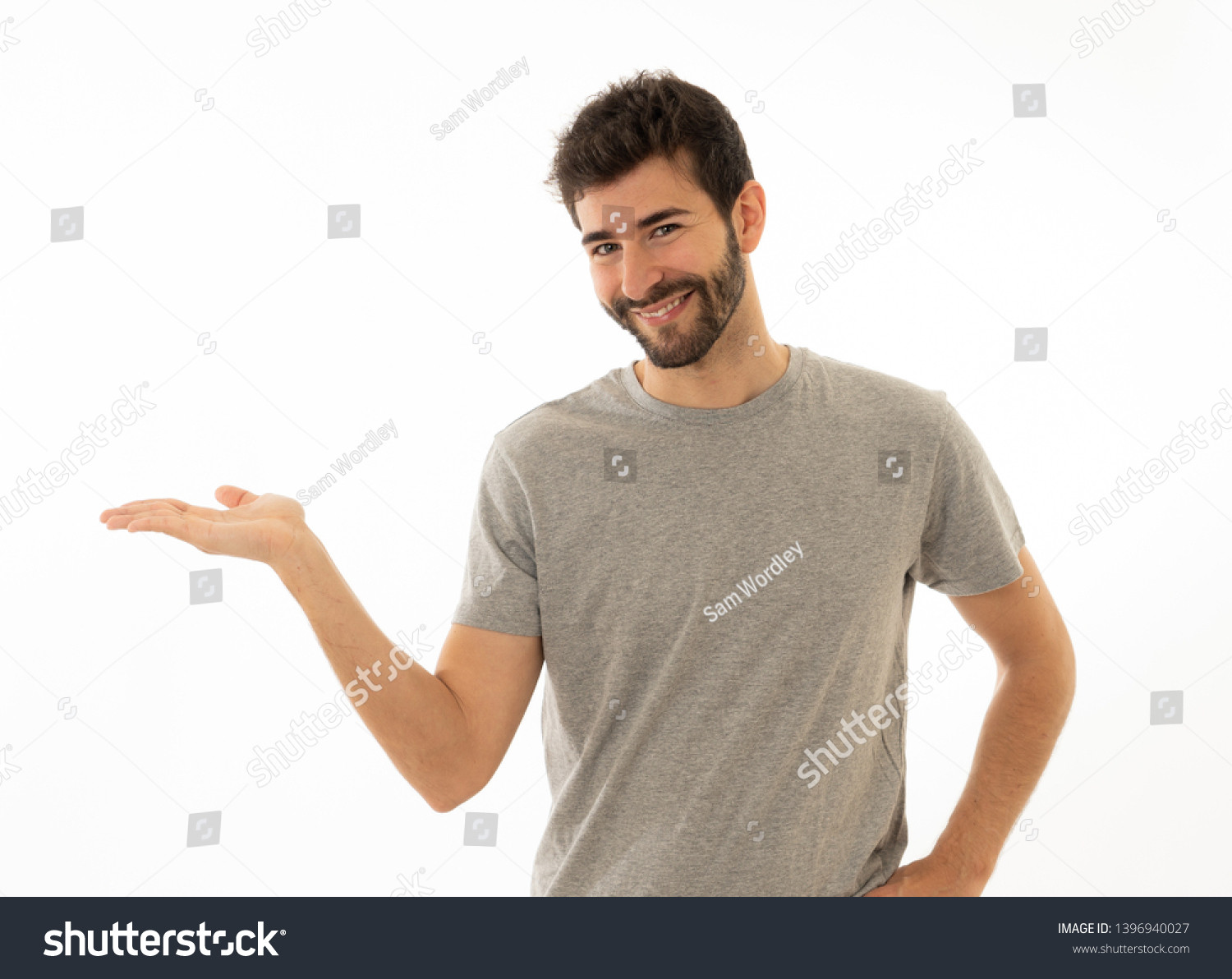 Good Looking Young Man Pointing Finger Stock Photo 1396940027 ...