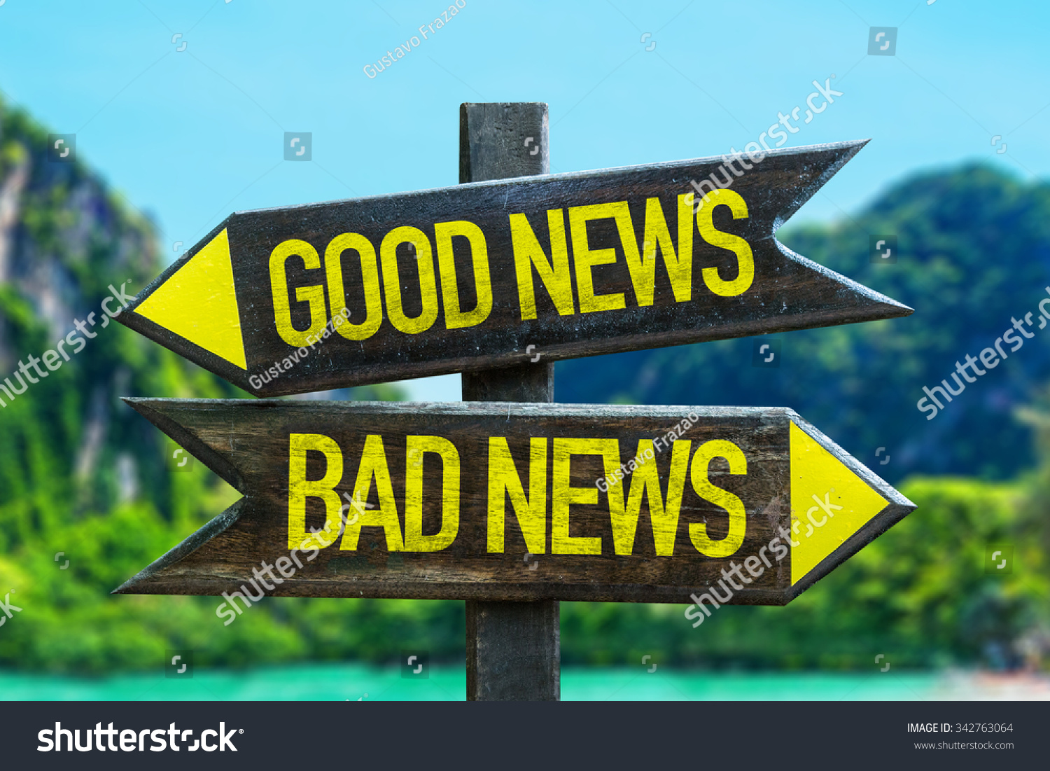 Good News Bad News Signpost Beach Stock Photo 342763064 Shutterstock