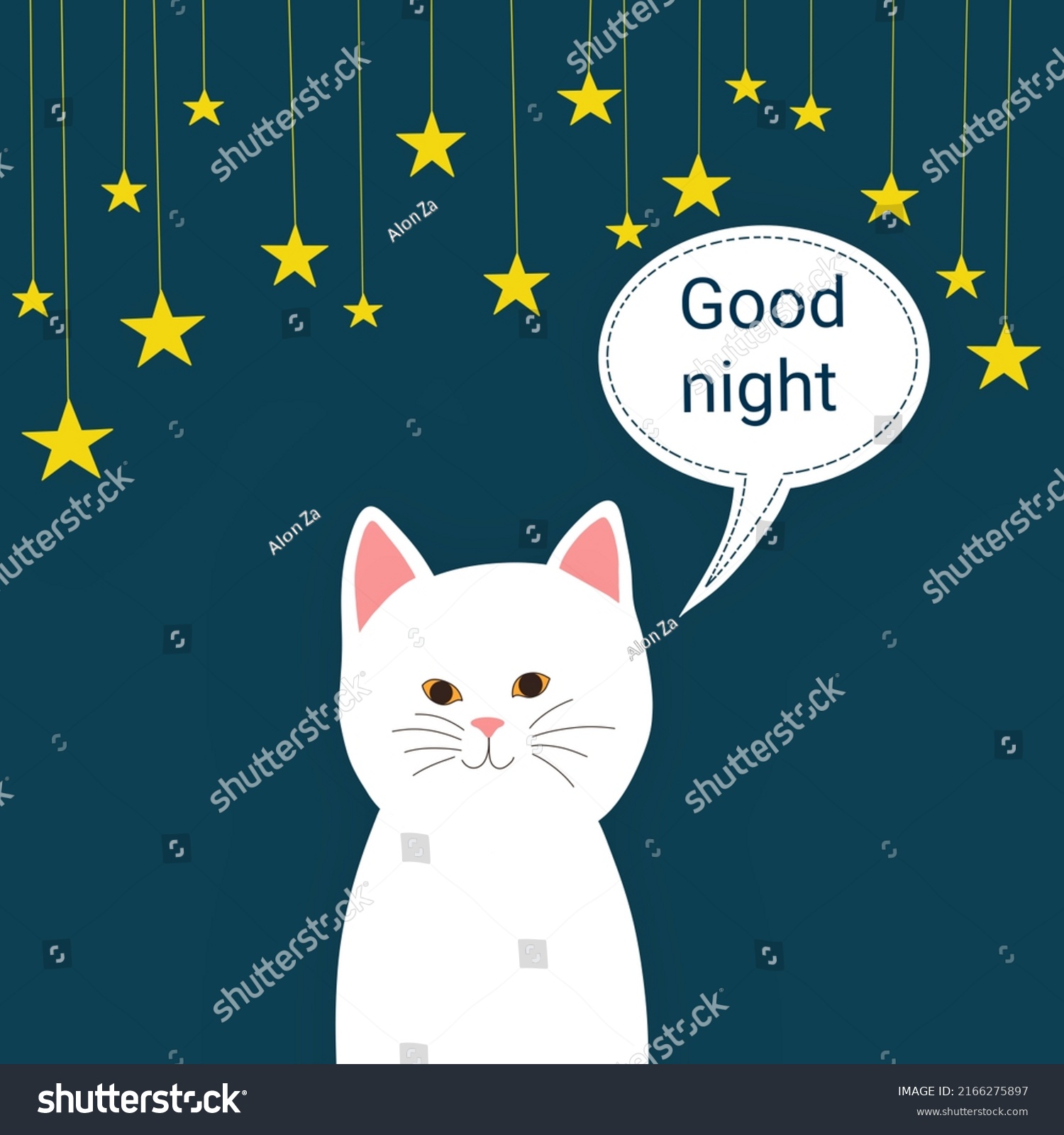 Good Night Cute Cartoon Cat Lettering Stock Illustration 2166275897 ...