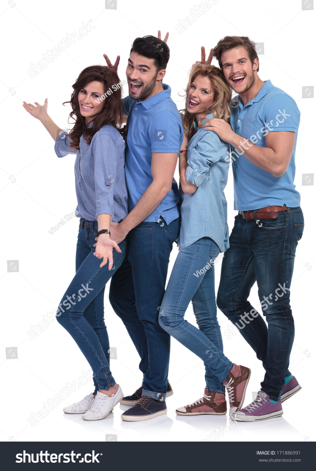 Goofy Casual Group Young People Inviting Stock Photo 171886991 ...