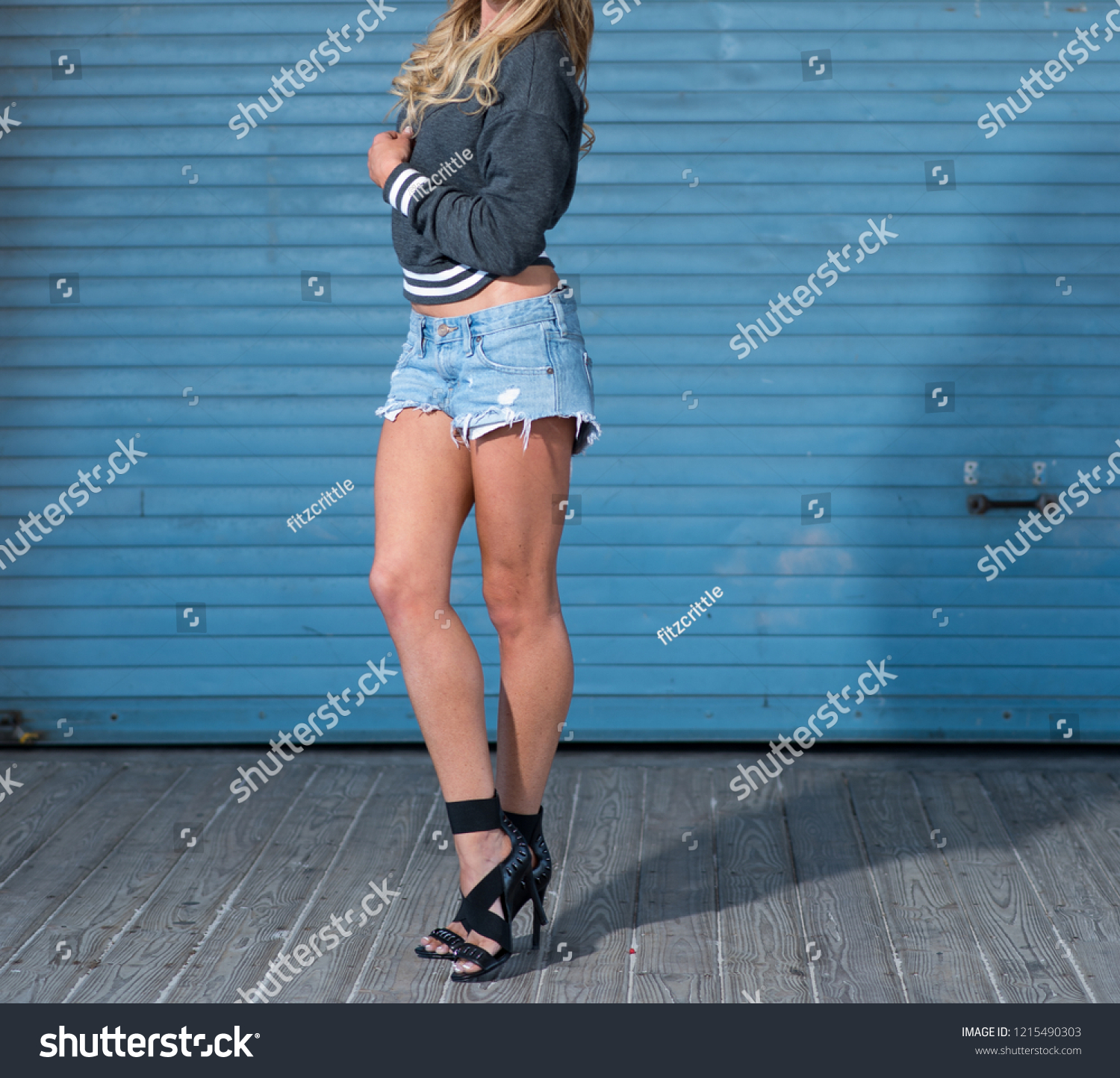 denim shorts and high heels