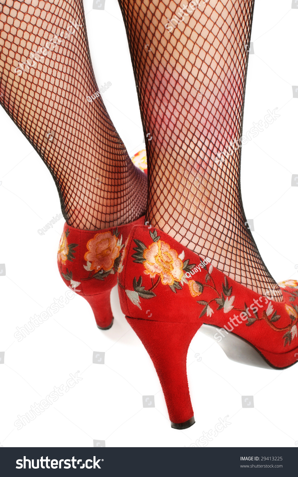 Gorgeous Red Floral Shoes Stockings 