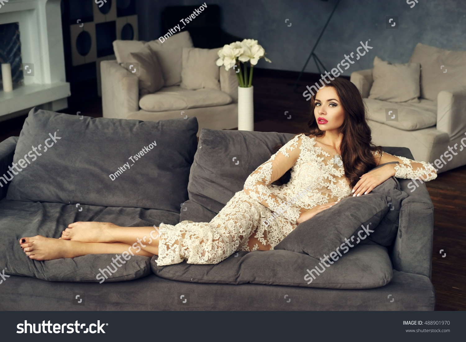 Gorgeous Stunning Woman Sexy White Lace Stock Photo 100 Legal