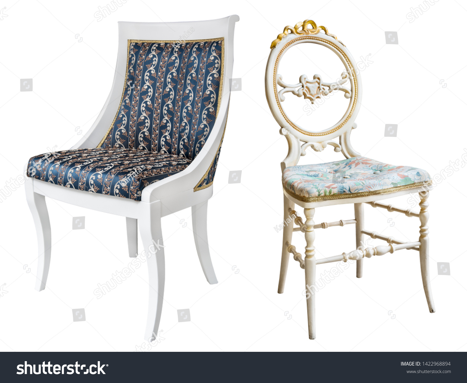 Gorgeous Vintage Chairs White Legs Blue Stock Photo Edit Now
