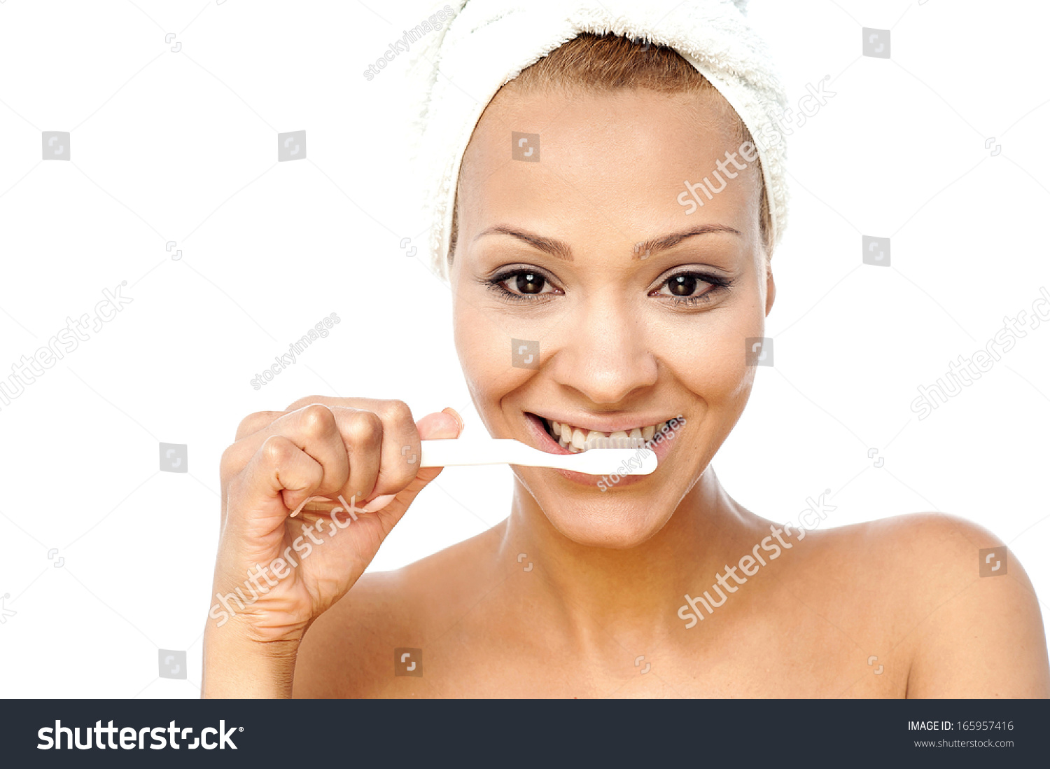Gorgeous Woman Brushing Her Teeth Stock Photo 165957416 : Shutterstock