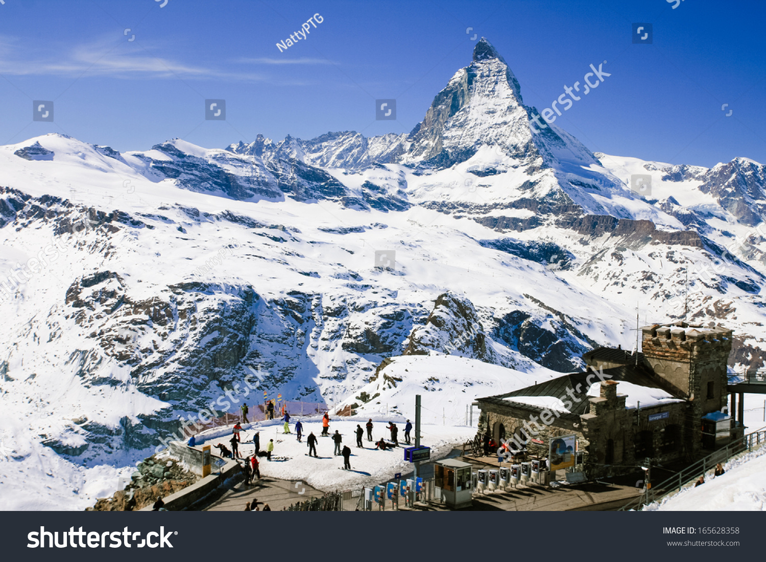 Gornergrat Train Station Matterhorn Peak Background Stock Photo ...