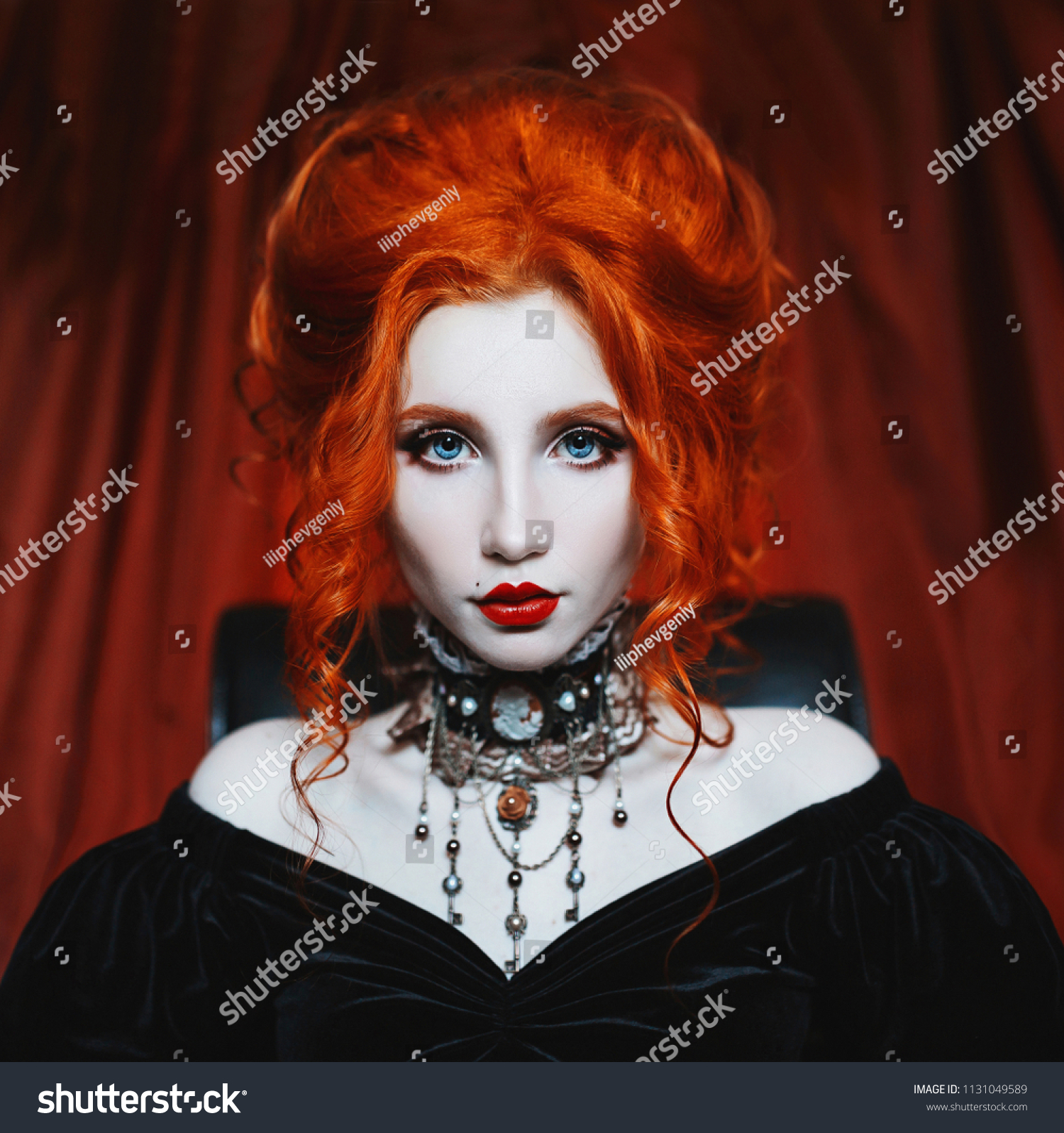 Gothic Woman Vampire Pale Skin Red Stock Photo Edit Now 1131049589