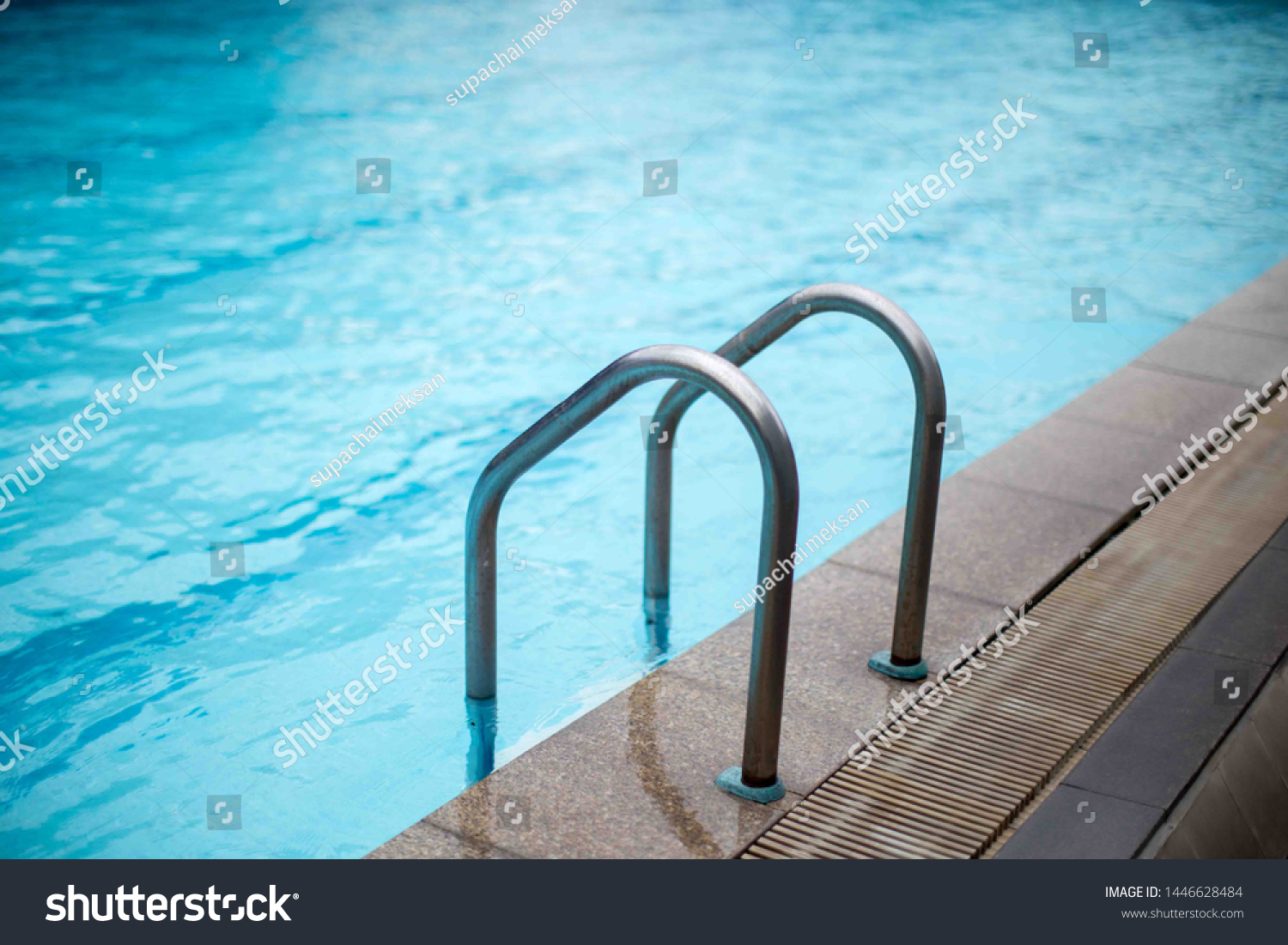 Grab Bars Ladder Blue Swimming Pool Stock Photo 1446628484 | Shutterstock