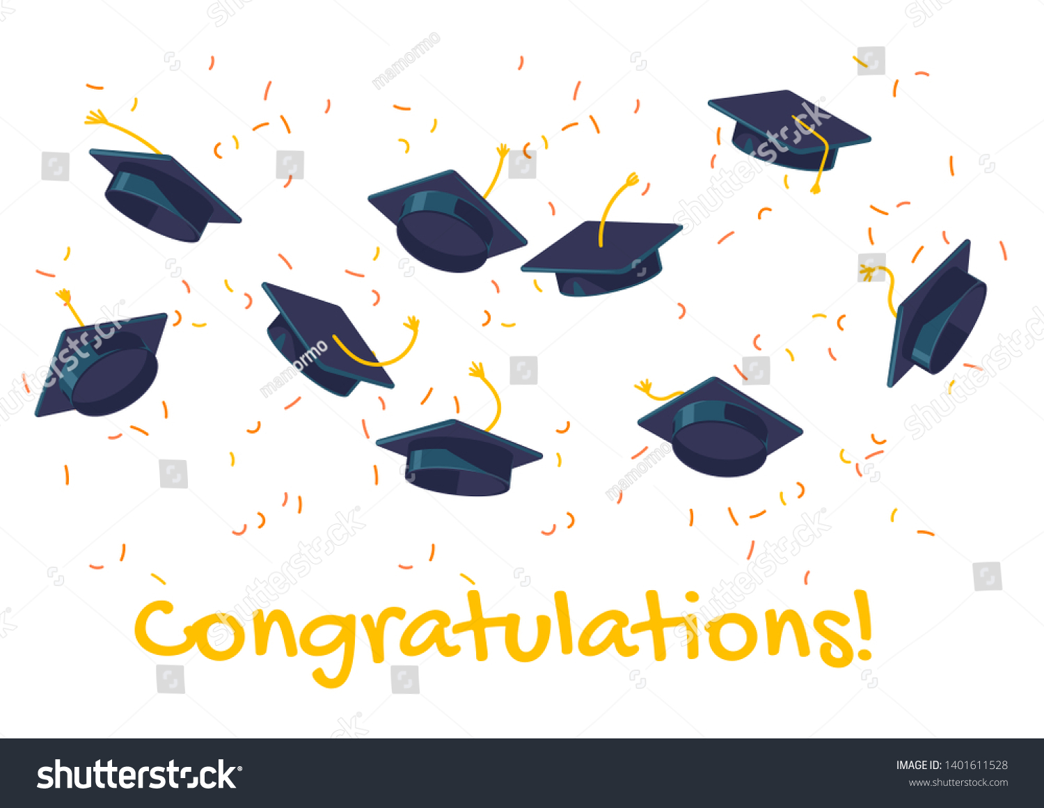 Graduate Caps Confetti On White Background Stock Illustration 1401611528 Shutterstock 