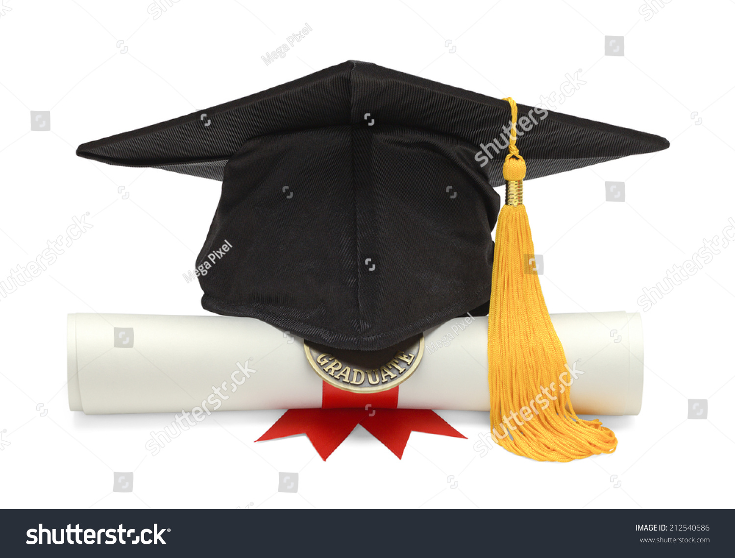 Graduation Hat Diploma Front View Isolated Stock Photo 212540686 ...