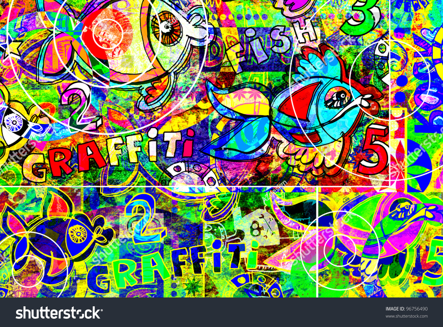 Graffiti Collage, Abstract Digital Painting Stock Photo 96756490 ...