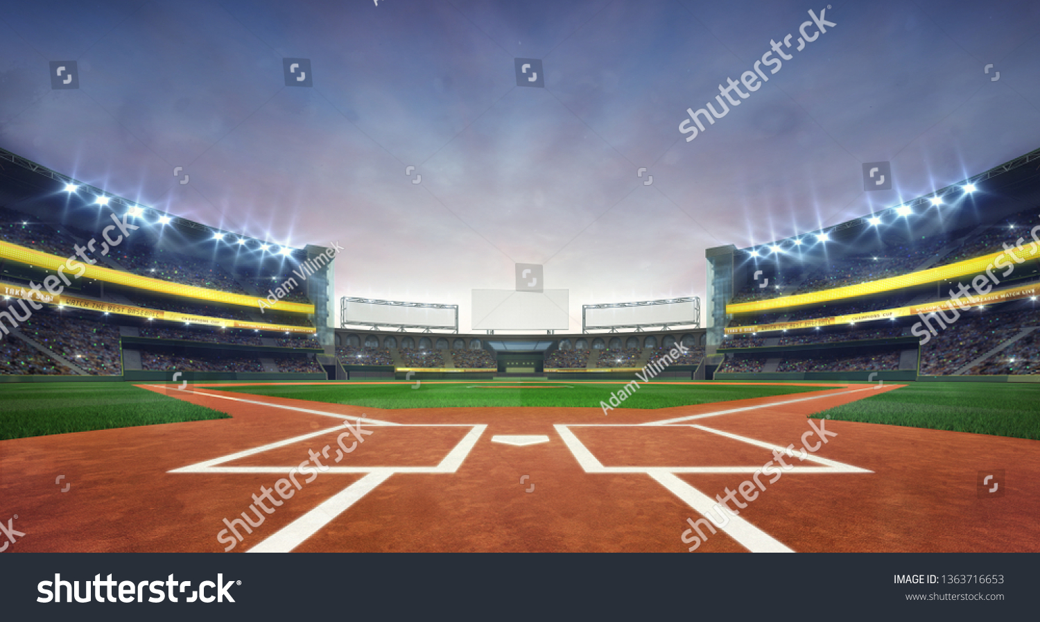 現代の公共スポーツビル3dレンダリング背景に グランド野球場のフィールドのダイヤモンドデイライトビュー のイラスト素材