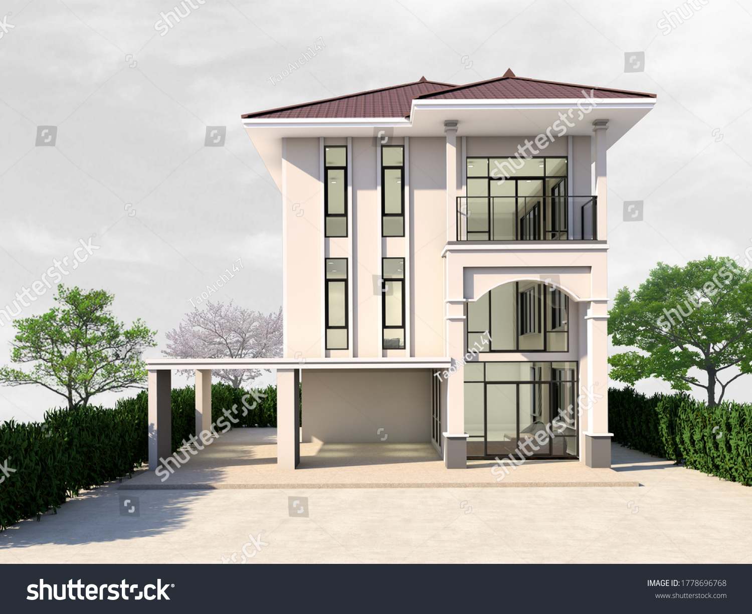 3 Storey House Images Stock Photos Vectors Shutterstock   Stock Photo Grand Modern Luxurious Villa Storey With Big Parking Lots D Rendering With Landscape 1778696768 