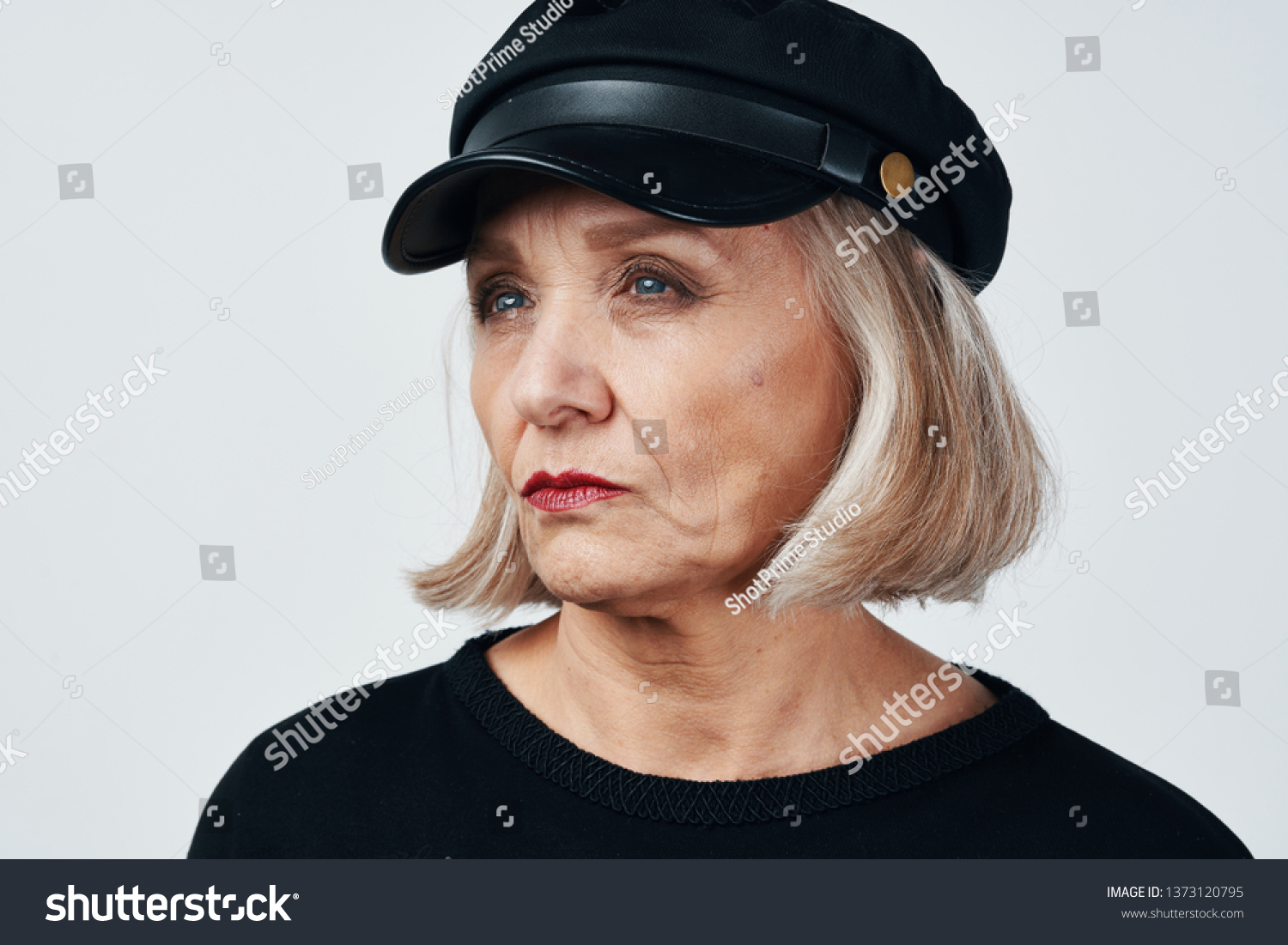 Grandmother Short Hair Makeup Black Hat Stock Photo Edit Now