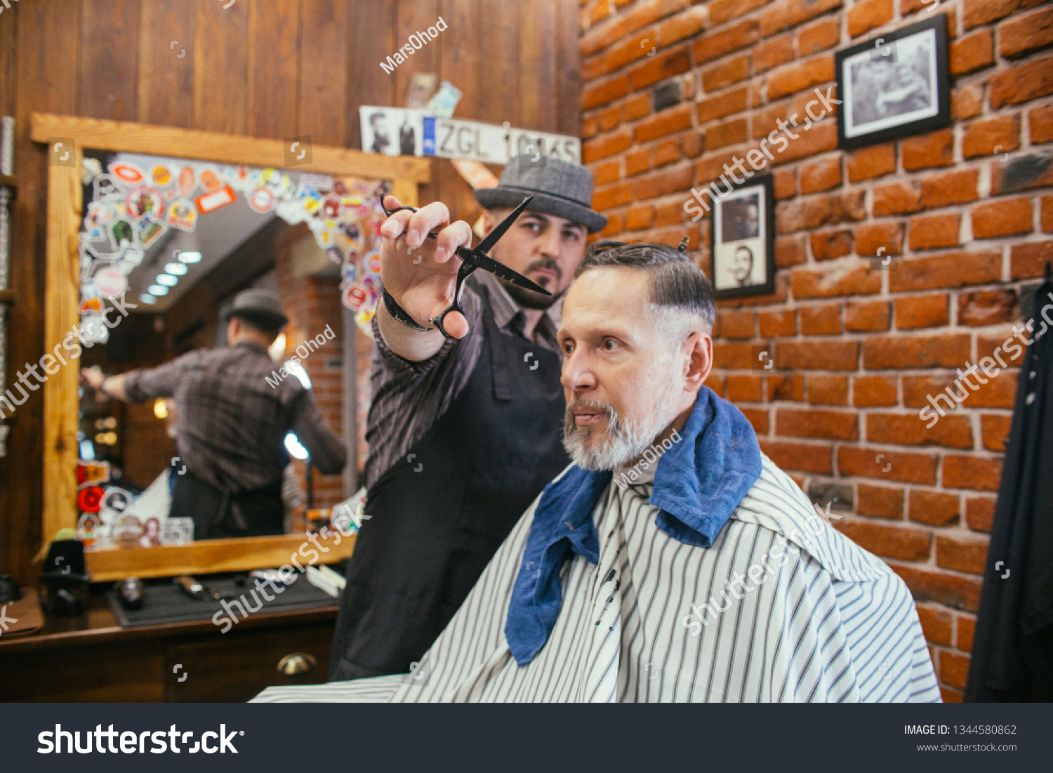 Grandpa Gets Haircut Hairdresser Barber Shop Stock Photo
