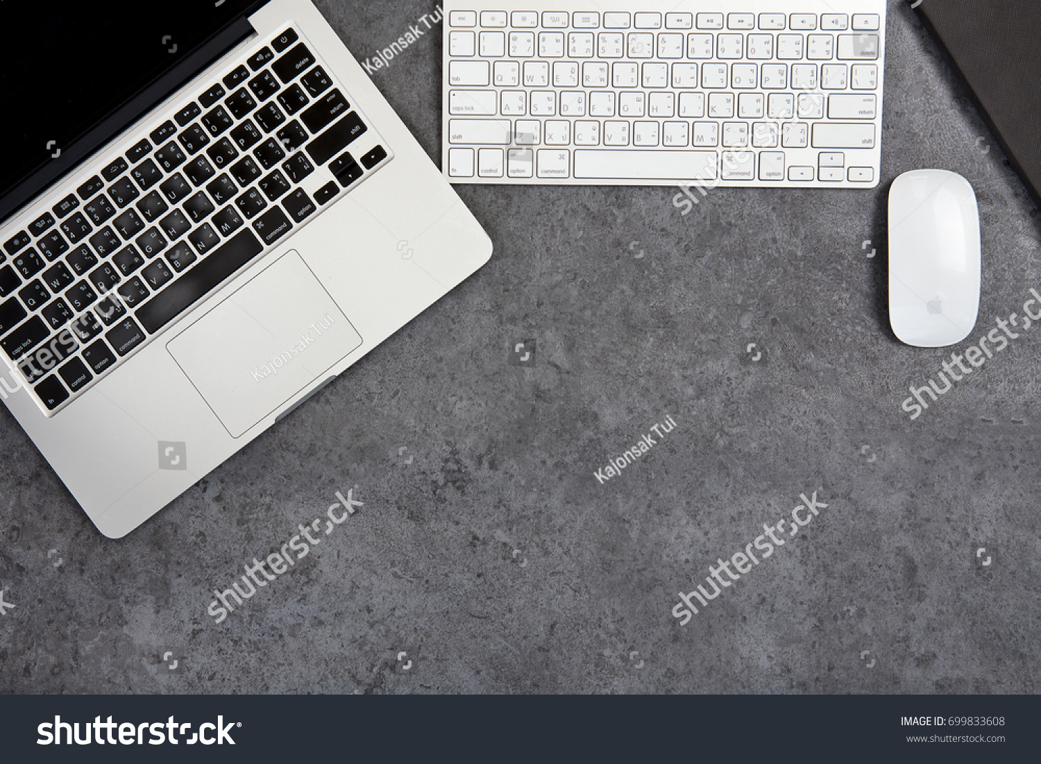Granite Office Desk Table Laptop Open Stock Photo Edit Now 699833608