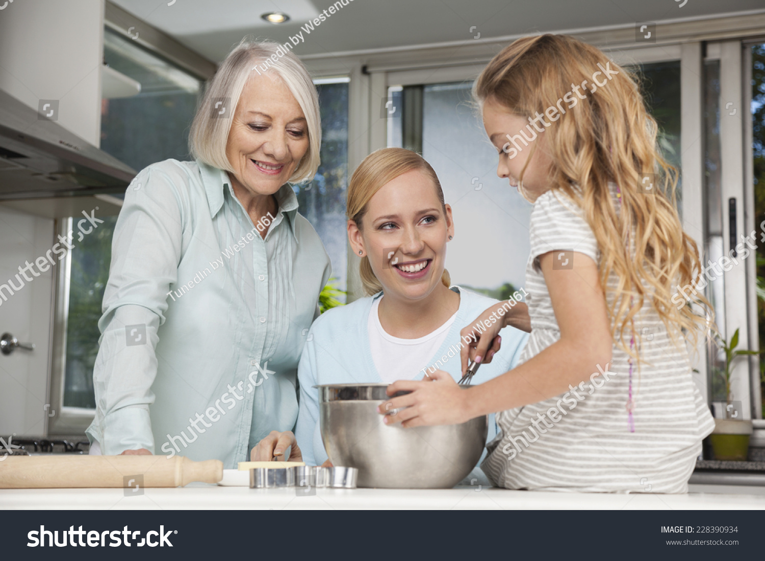 Granny Mother Daughter Baking Kitchen Stock Photo (Edit Now) 228390934