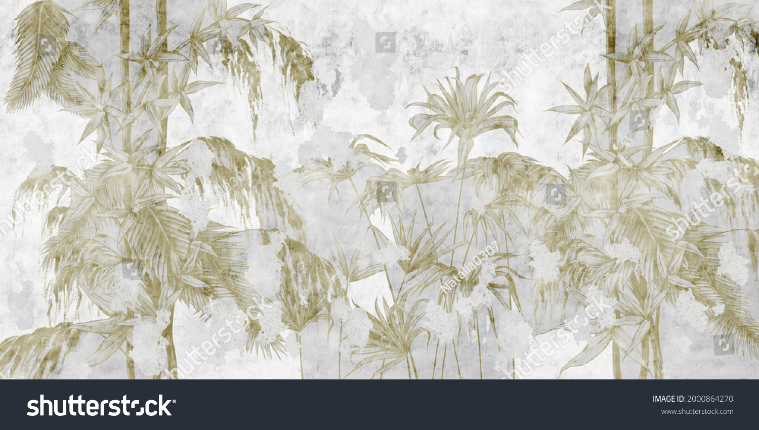 Graphic Exotic Plants On Concrete Grunge Stock Illustration 2000864270