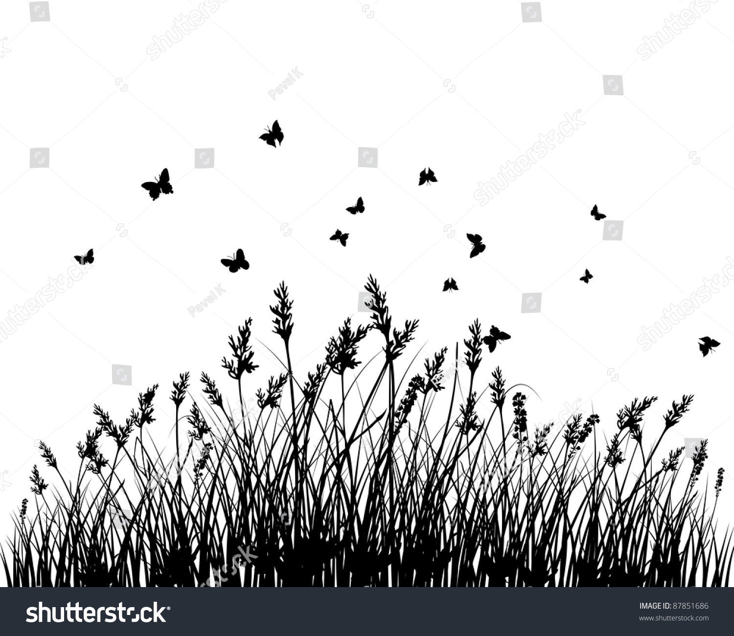 Grass Silhouettes Background Fo Design Use Stock Illustration 87851686