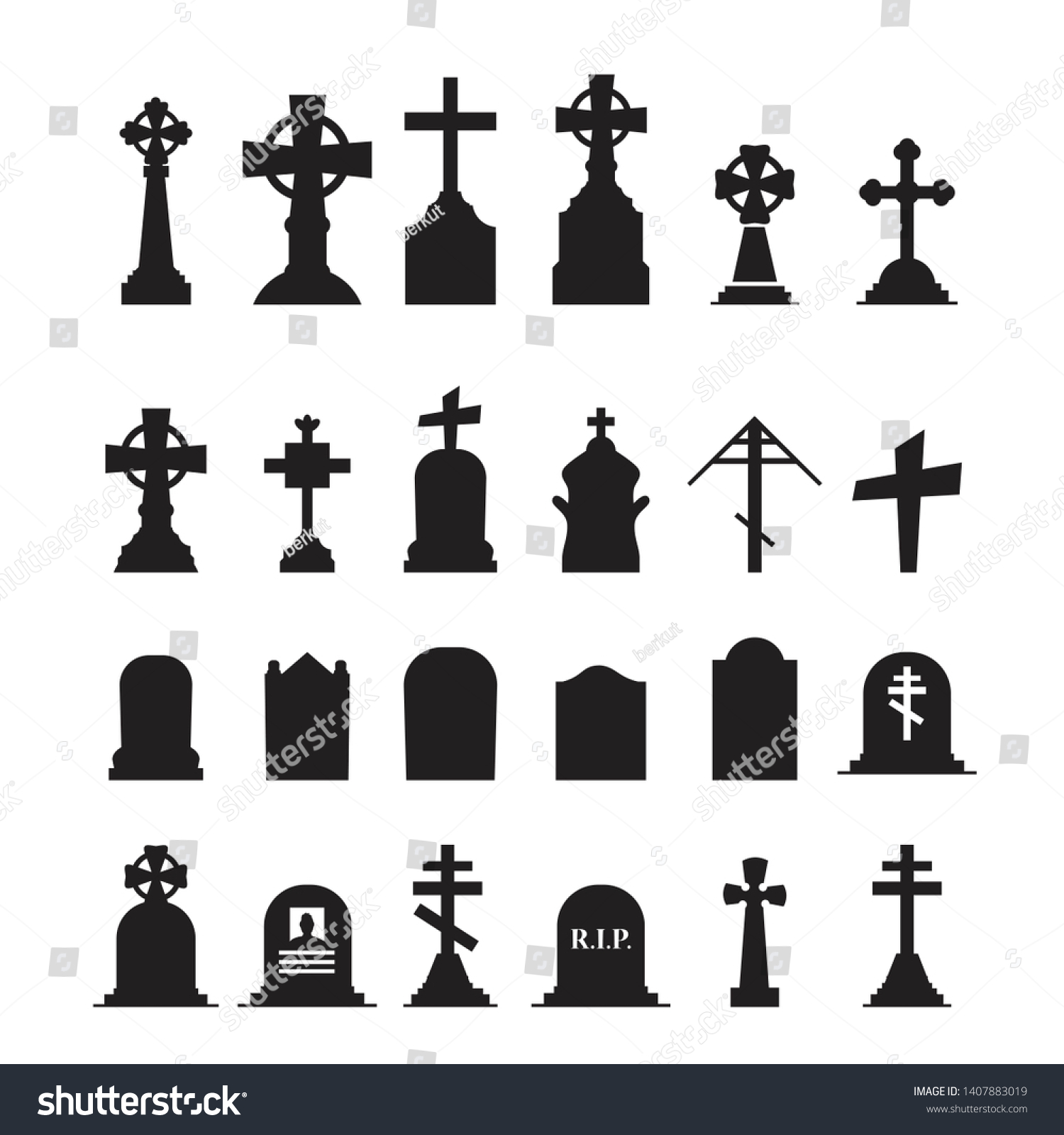 Gravestones Tombstones Icons Set Isolated On Stock Illustration ...