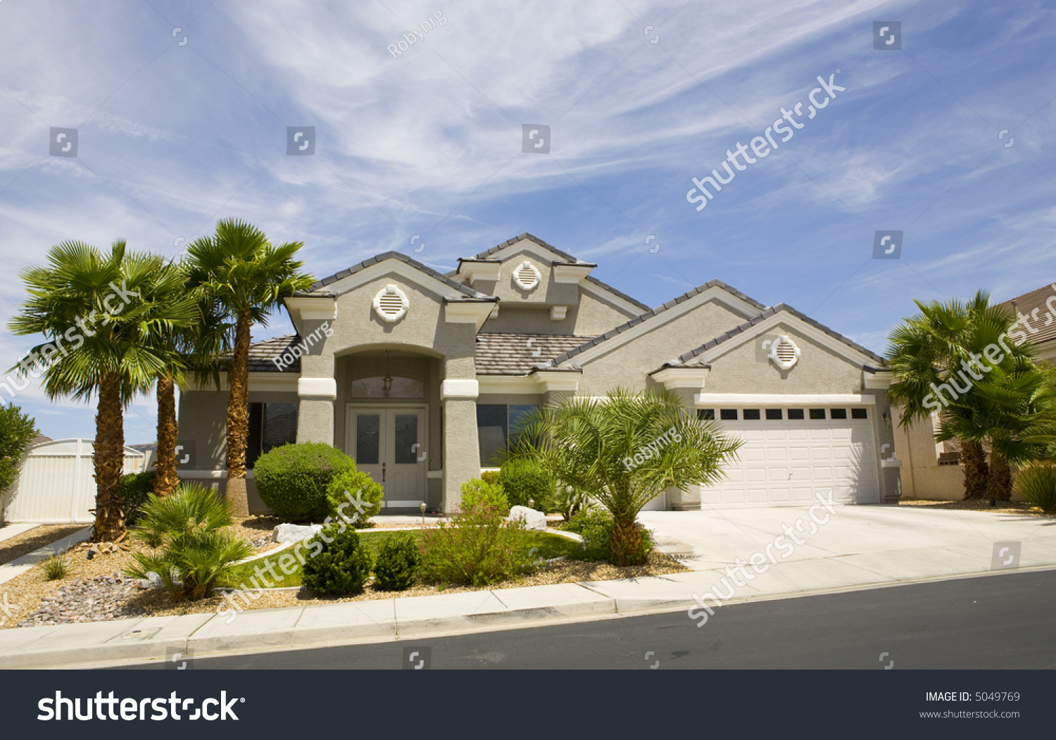 Gray Two Story Stucco Modern Home Stock Photo Edit Now 5049769