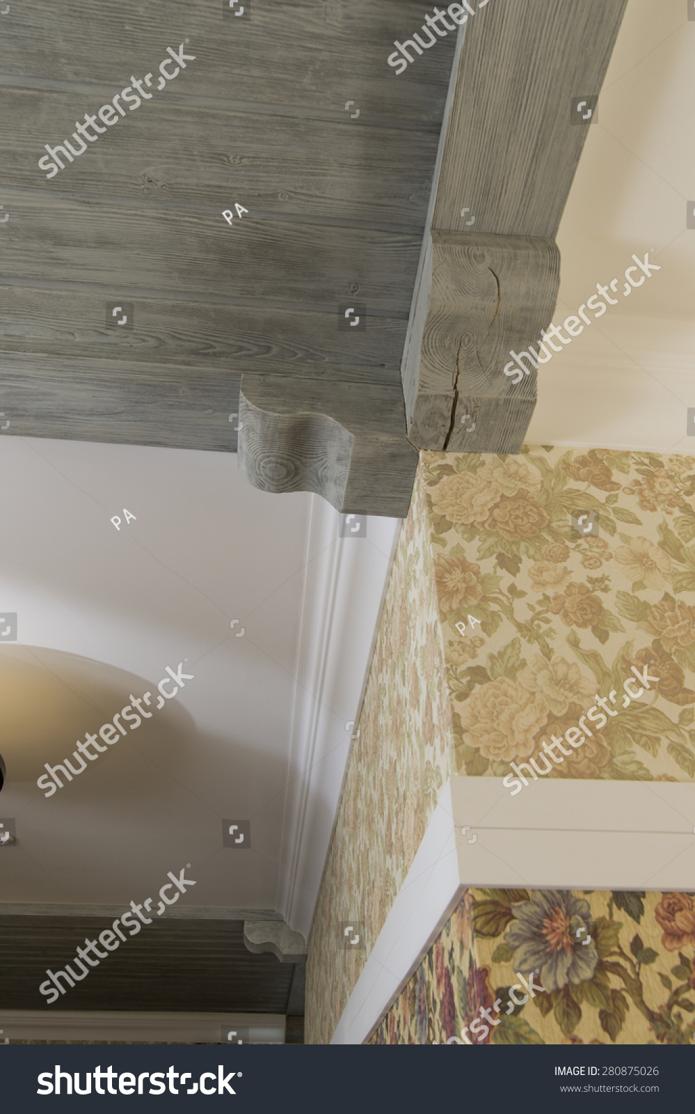 Gray Wooden Beams Wood Paneling Ceiling Stock Photo Edit