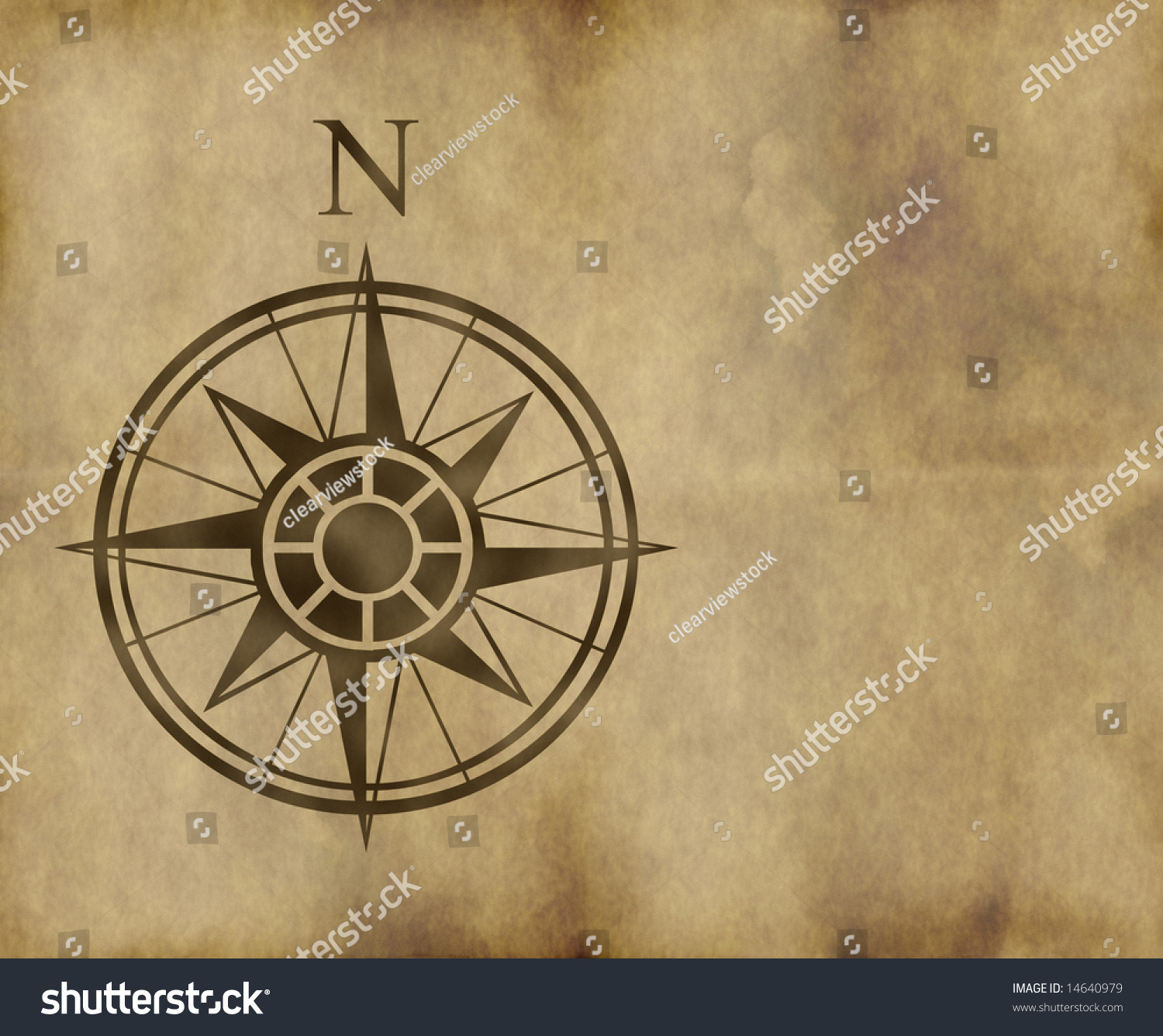 Great North Arrow And Compass On Old Parchment Map With Copy Space ...