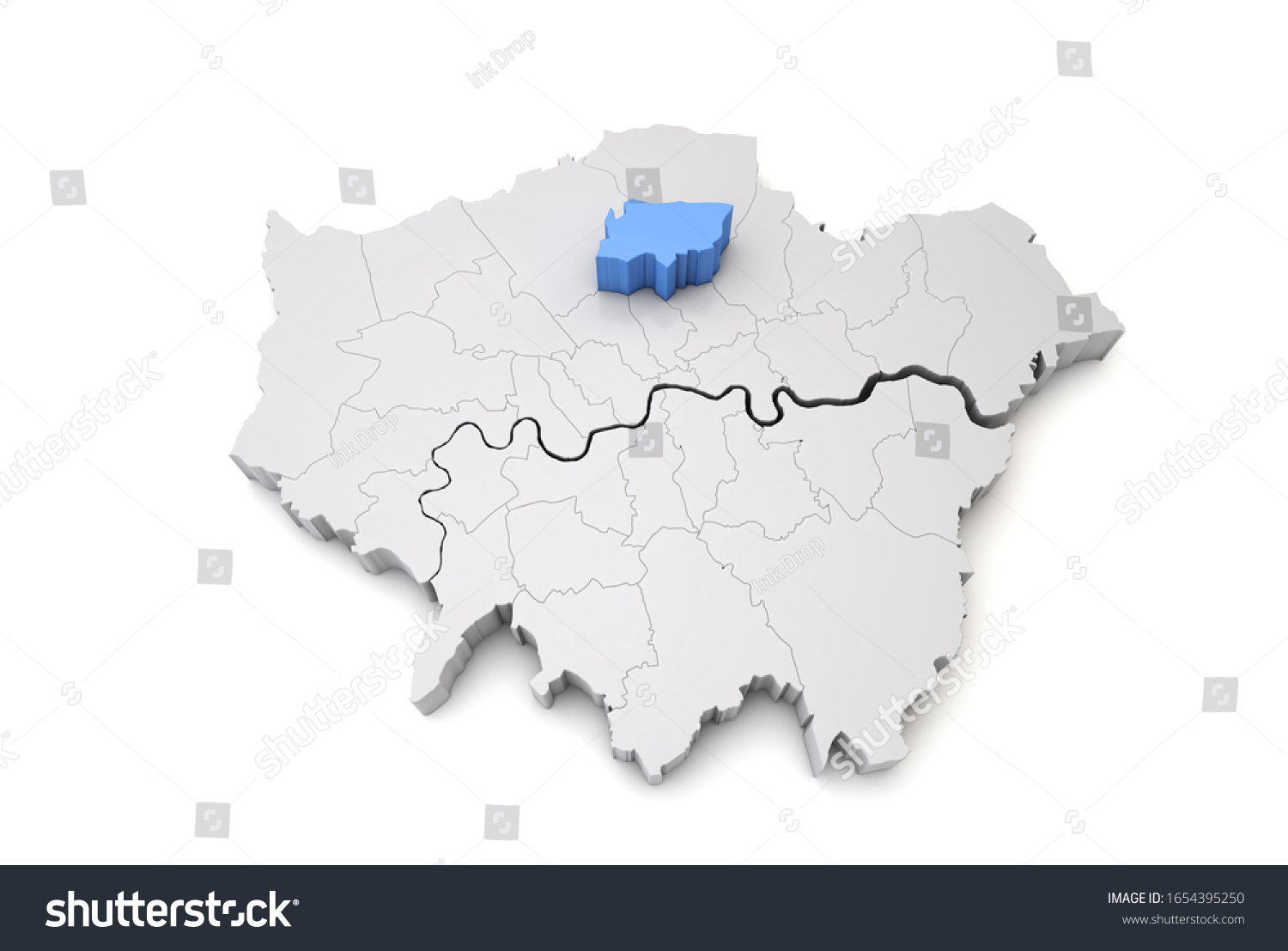 Stock Photo Greater London Map Showing Haringey Borough In Blue D Rendering 1654395250 