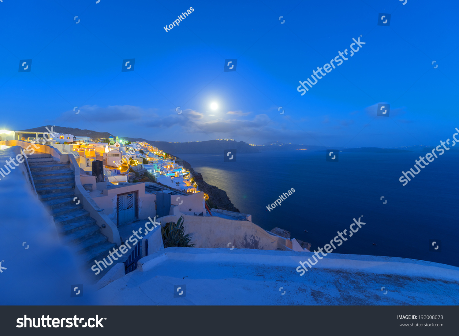 Greece Santorini Island Cyclades Night View Stock Photo 192008078 ...