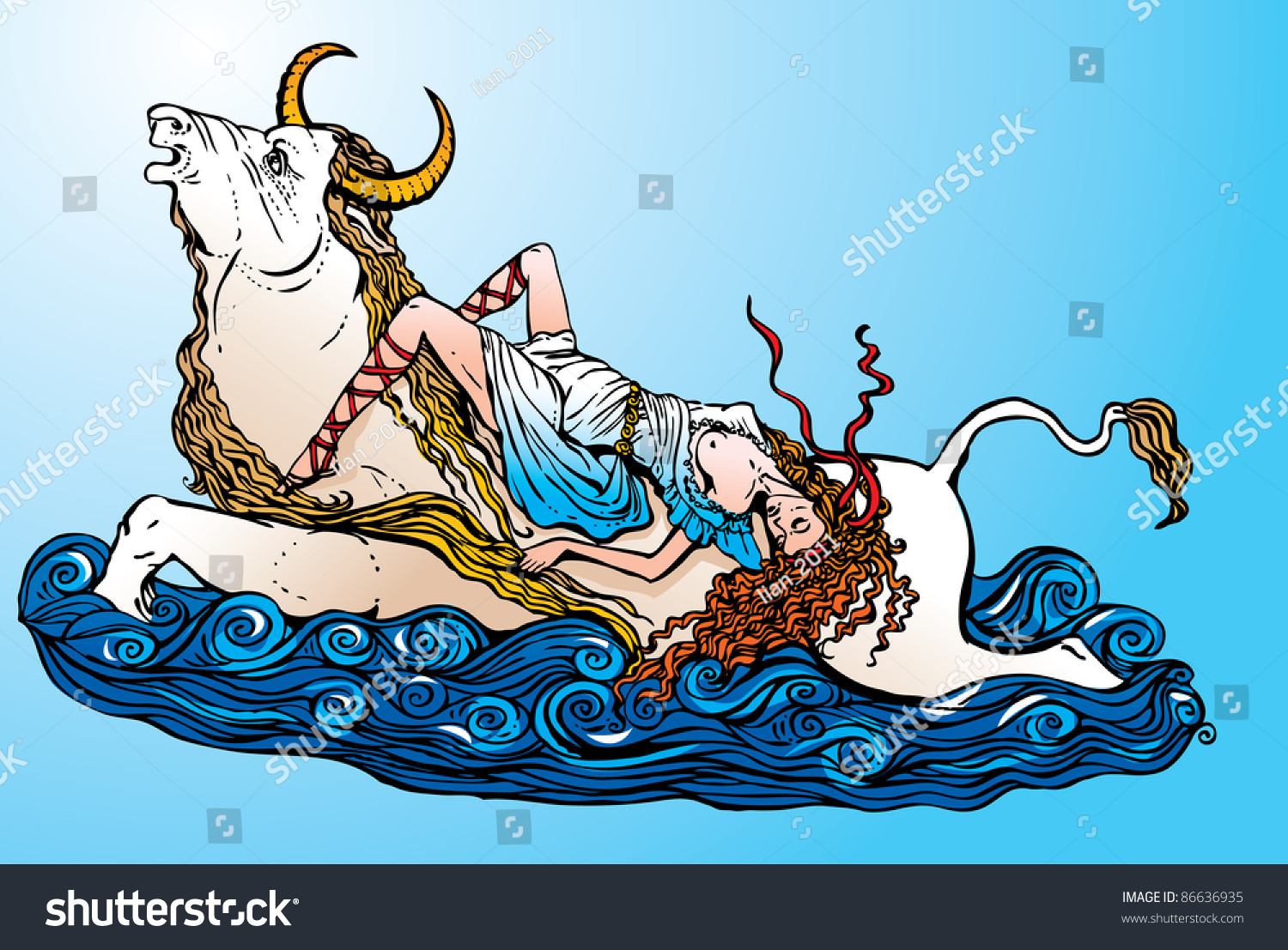 Greek Myth Abduction Europa By Zeus Stock Illustration 86636935