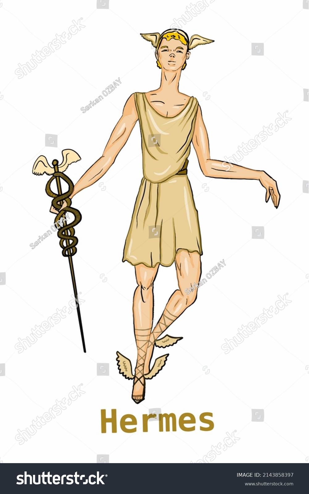 Greek Mythology Gods Hermesillustration White Backgroundline Stock ...