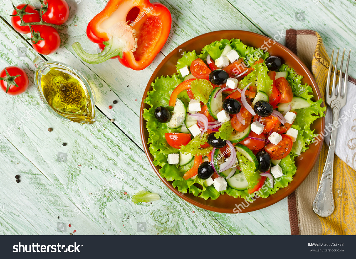 Greek Salad Fresh Vegetables Feta Cheese Stock Photo Edit Now 365753798