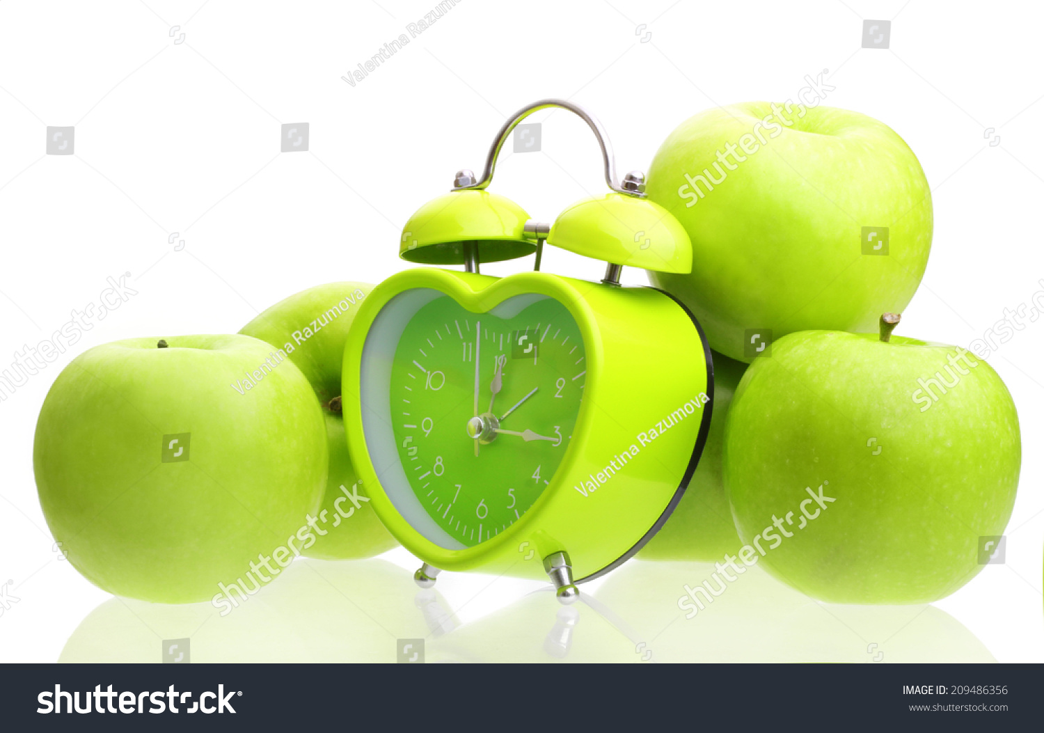  White Classic  Template Design Featuring Green Alarm Clock and Apples Isolated