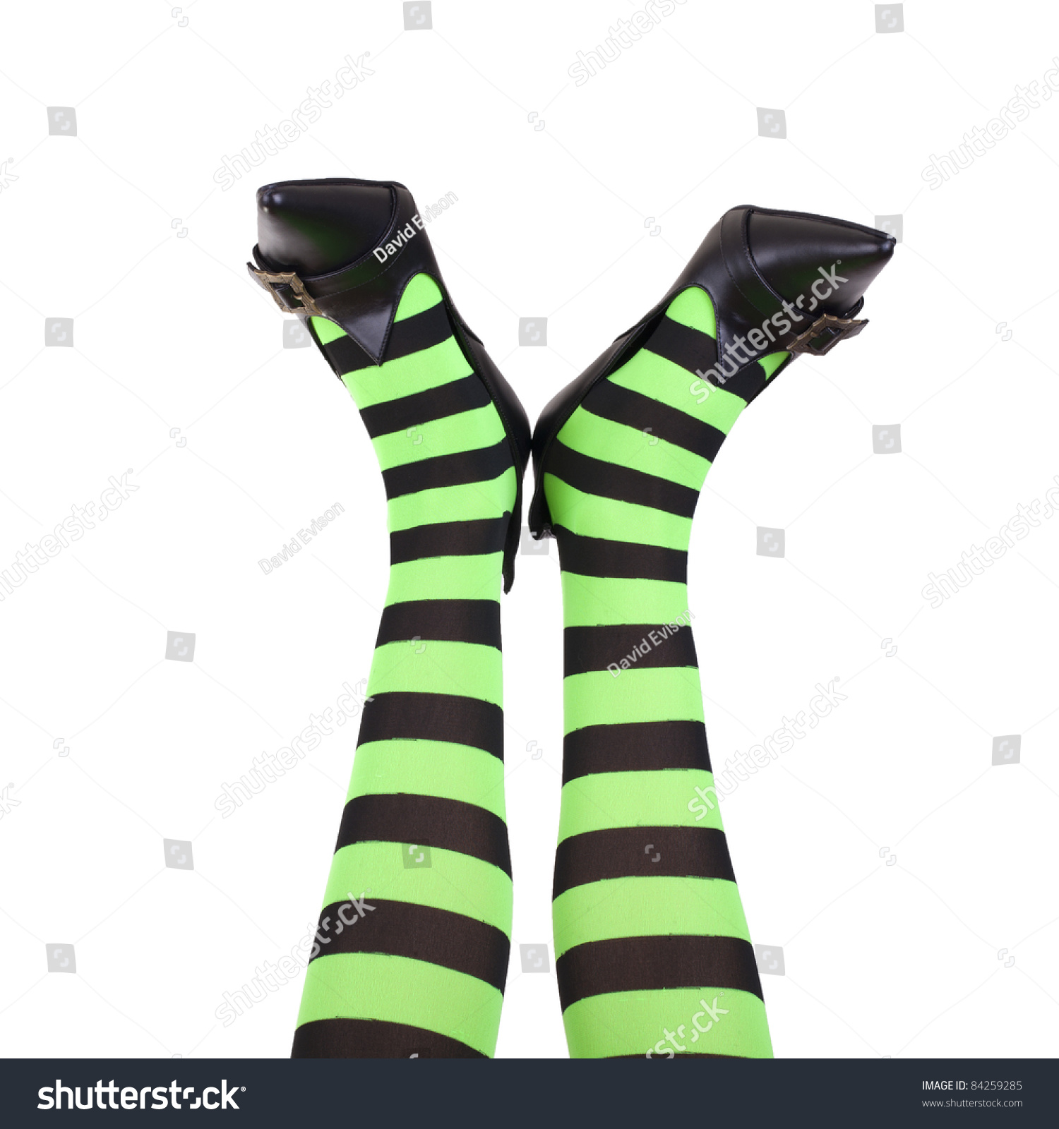 Green And Black Striped Witch'S Legs That Are Upside Down. White ...