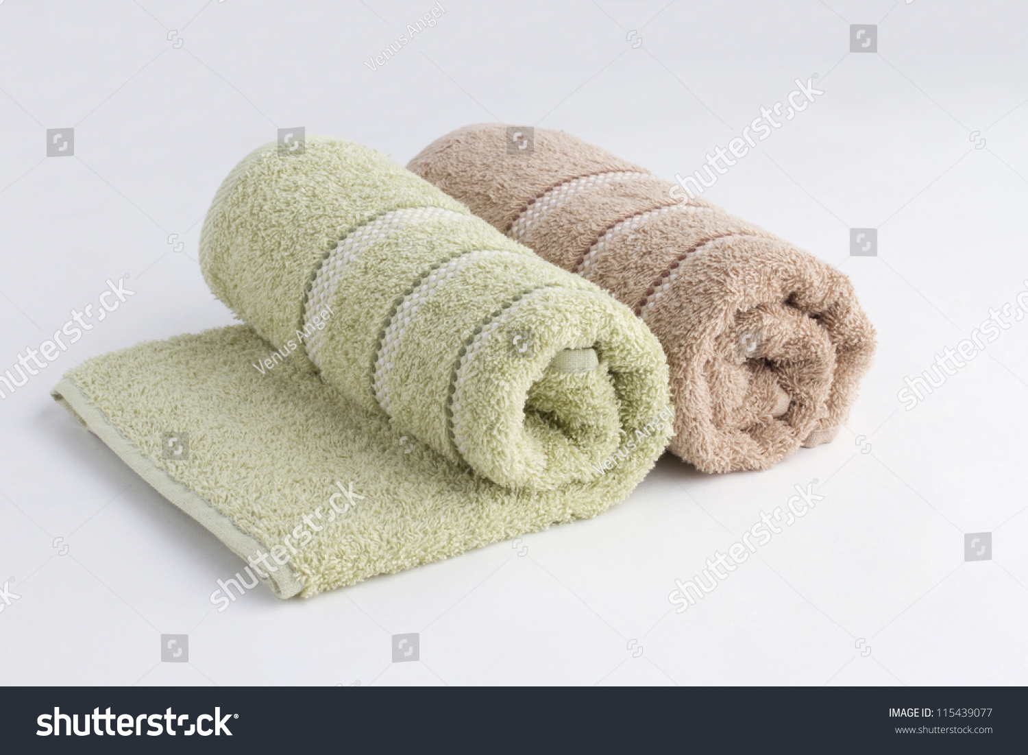 brown and green towels