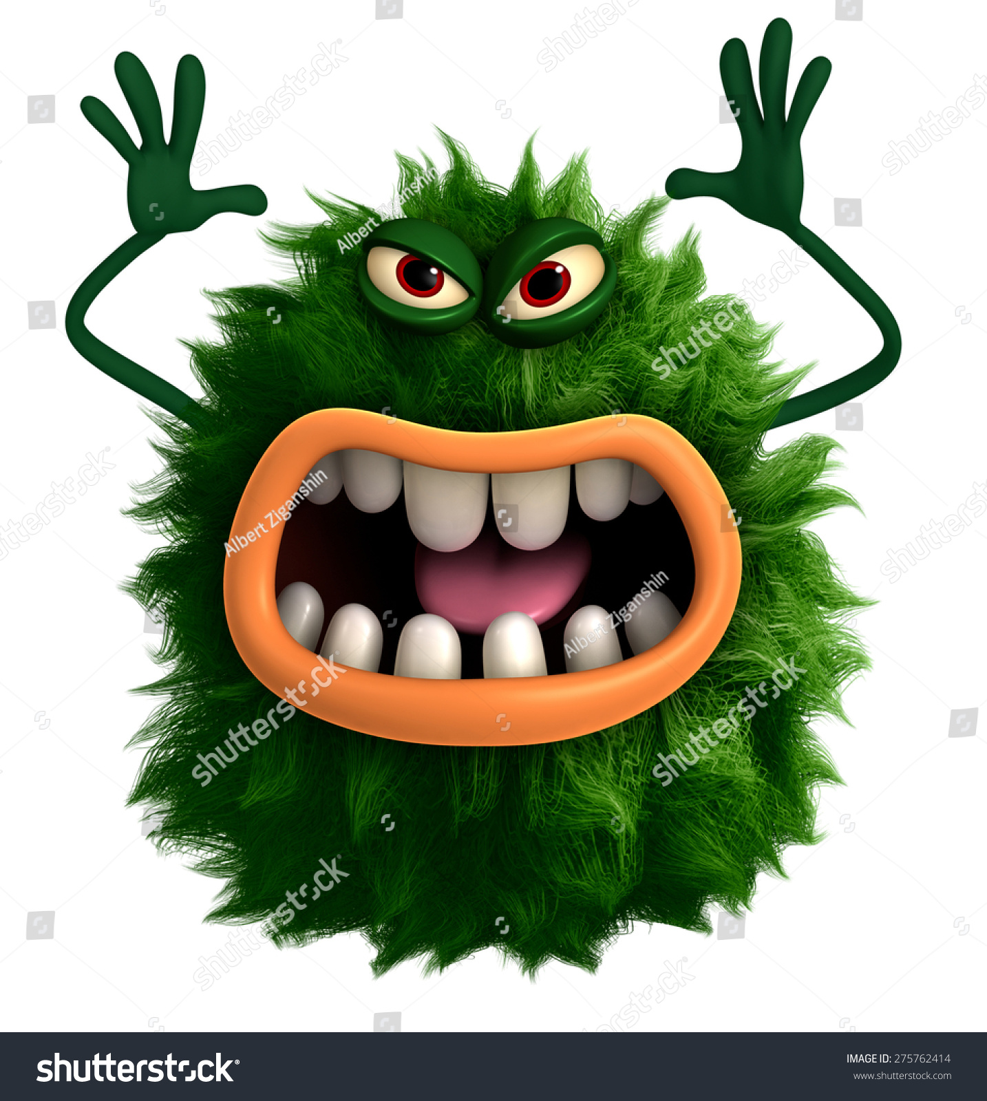 Green Cartoon Hairy Monster 3 D Stock Illustration 275762414 Shutterstock