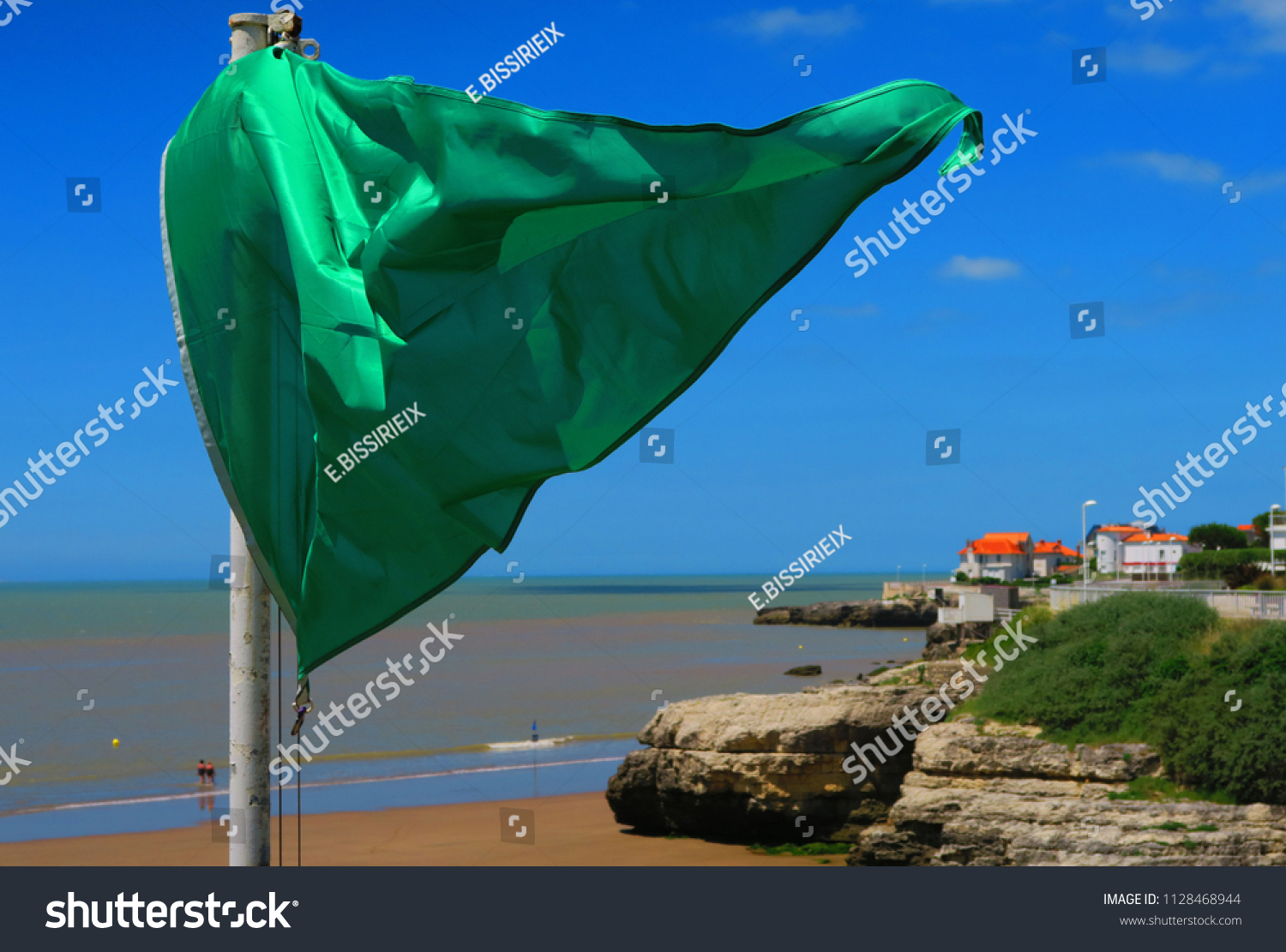 Green Flag On French Beach Royan Stock Photo Edit Now