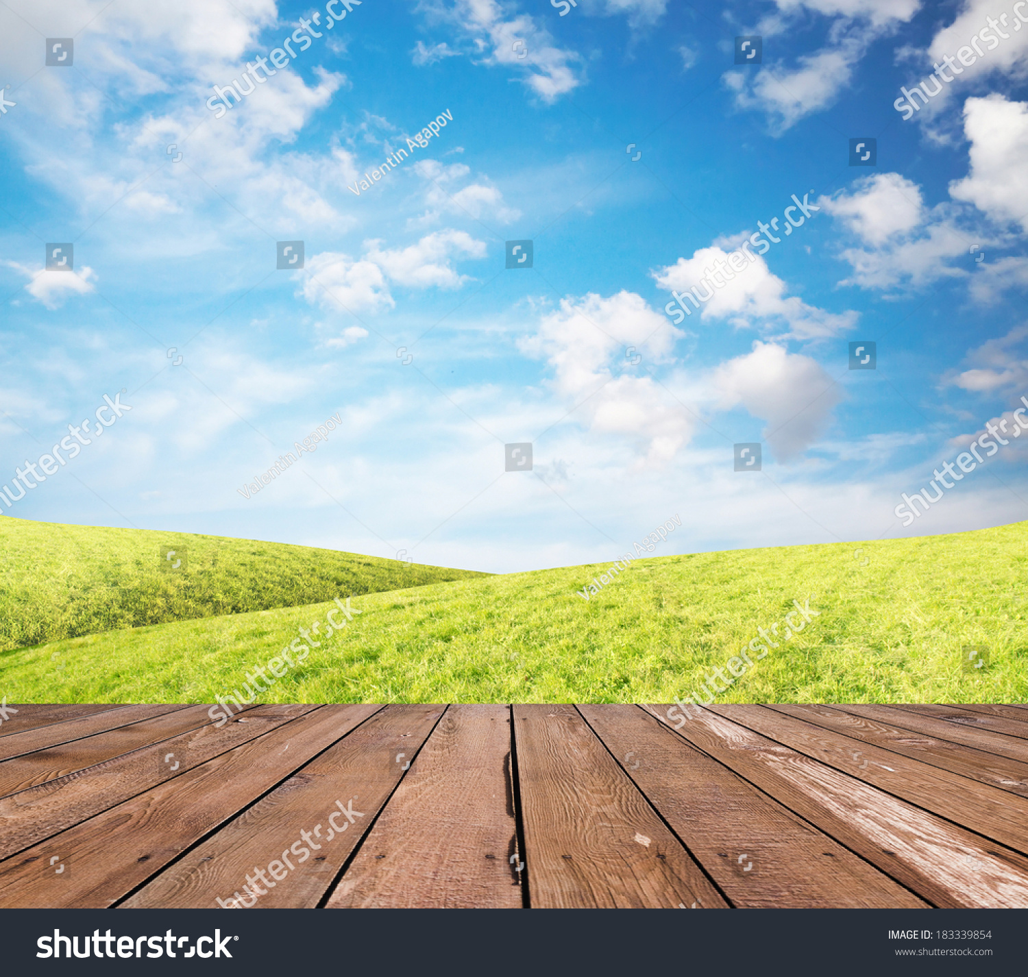 Green Grass Blue Sky Wooden Floor Stock Photo 183339854 | Shutterstock