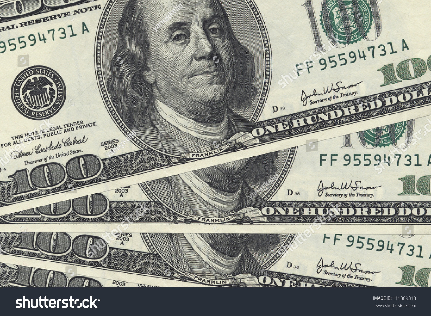 Green Moneys, One Hundred American Dollar Bills. Stock Photo 111869318 ...