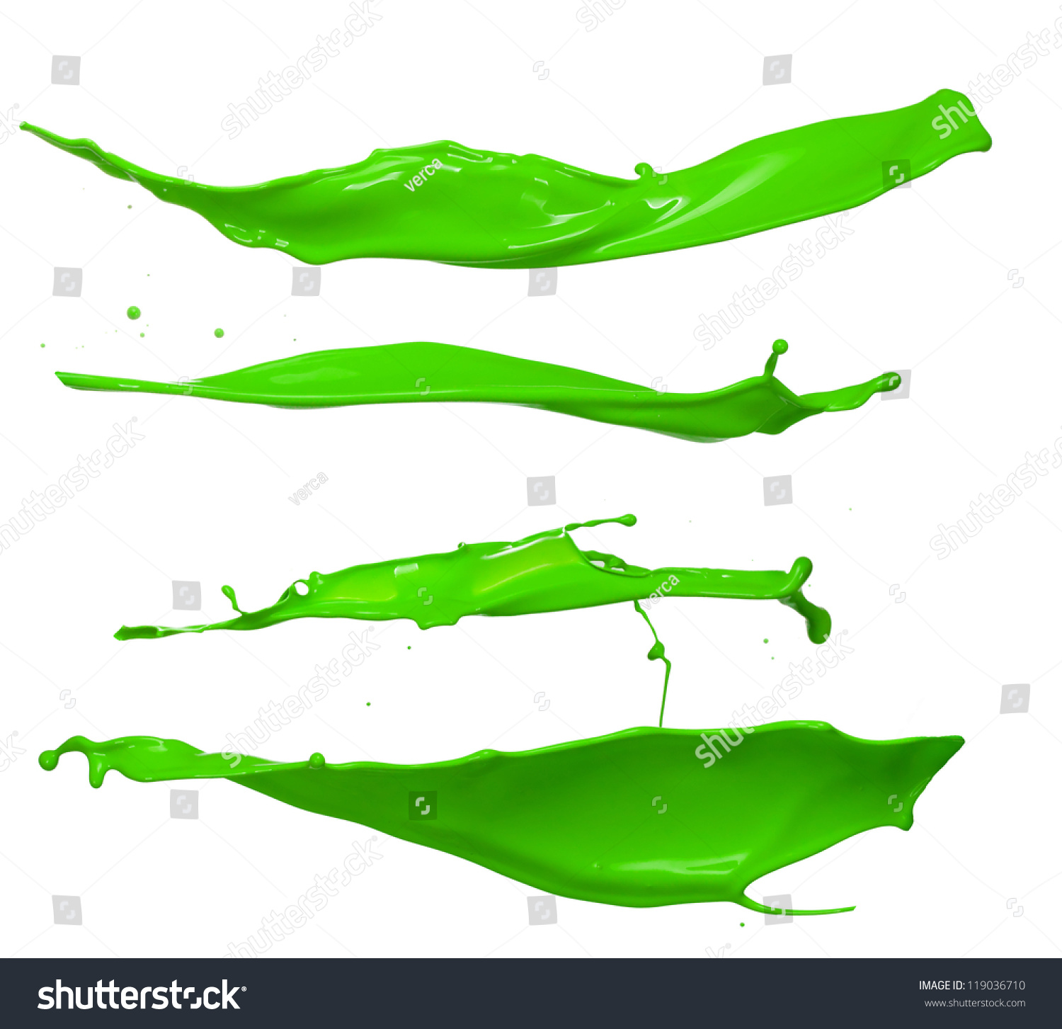 Green Paint Splashes Collection On White Background Stock Photo ...