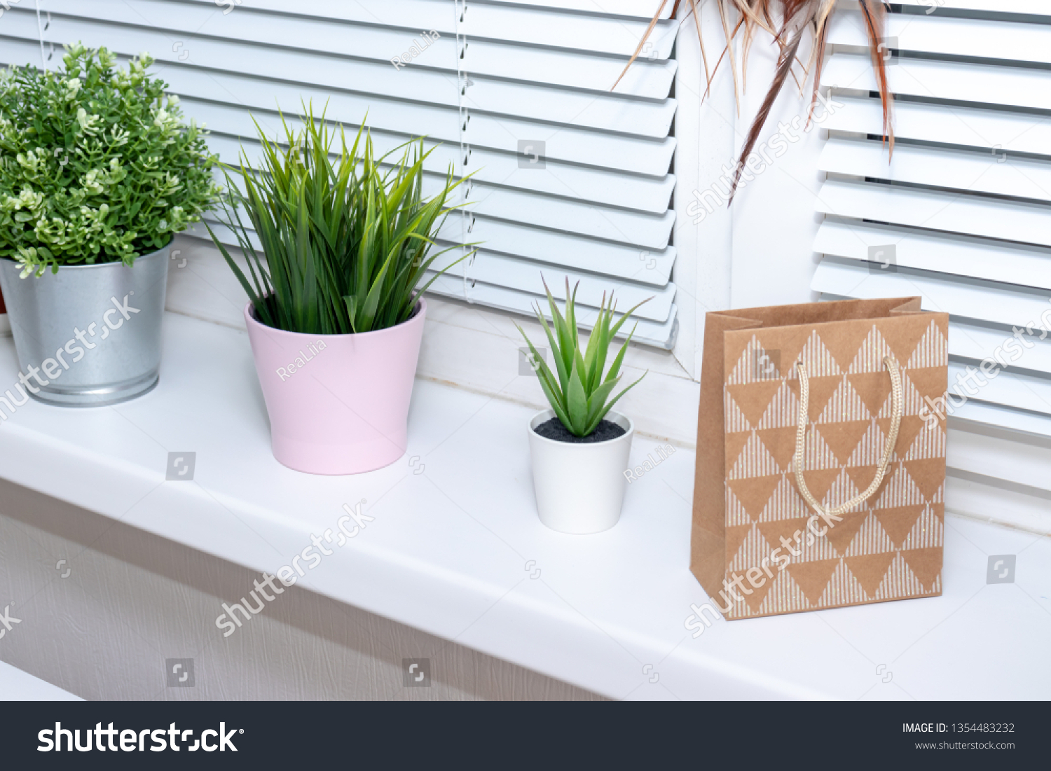 Green Plants Flower Pots On Window Stock Photo Edit Now 1354483232